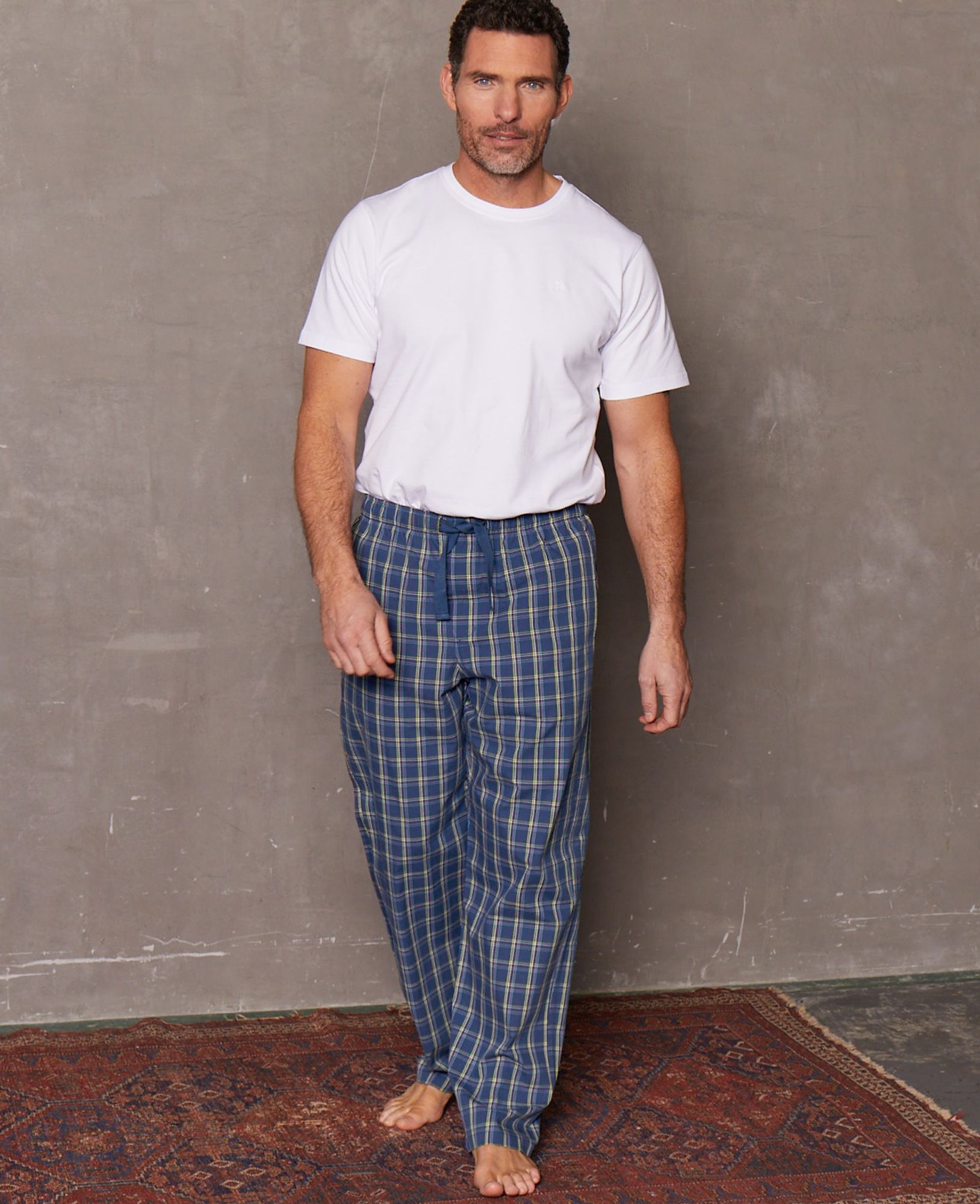 Blue Multi Check Organic Cotton Lounge Pants XXL by Savile Row Company