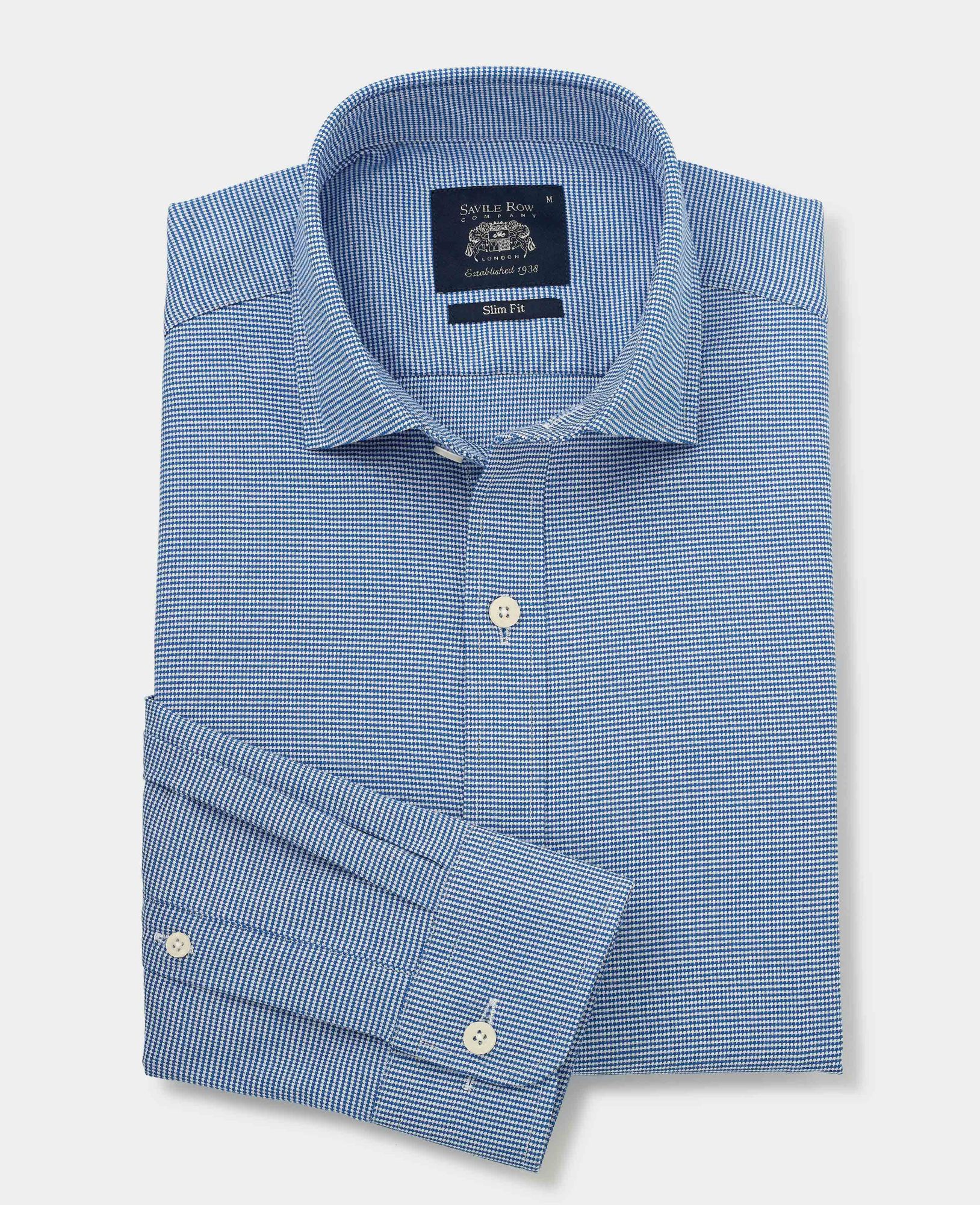 Blue Puppytooth Stretch Cotton Smart Casual Shirt M Standard