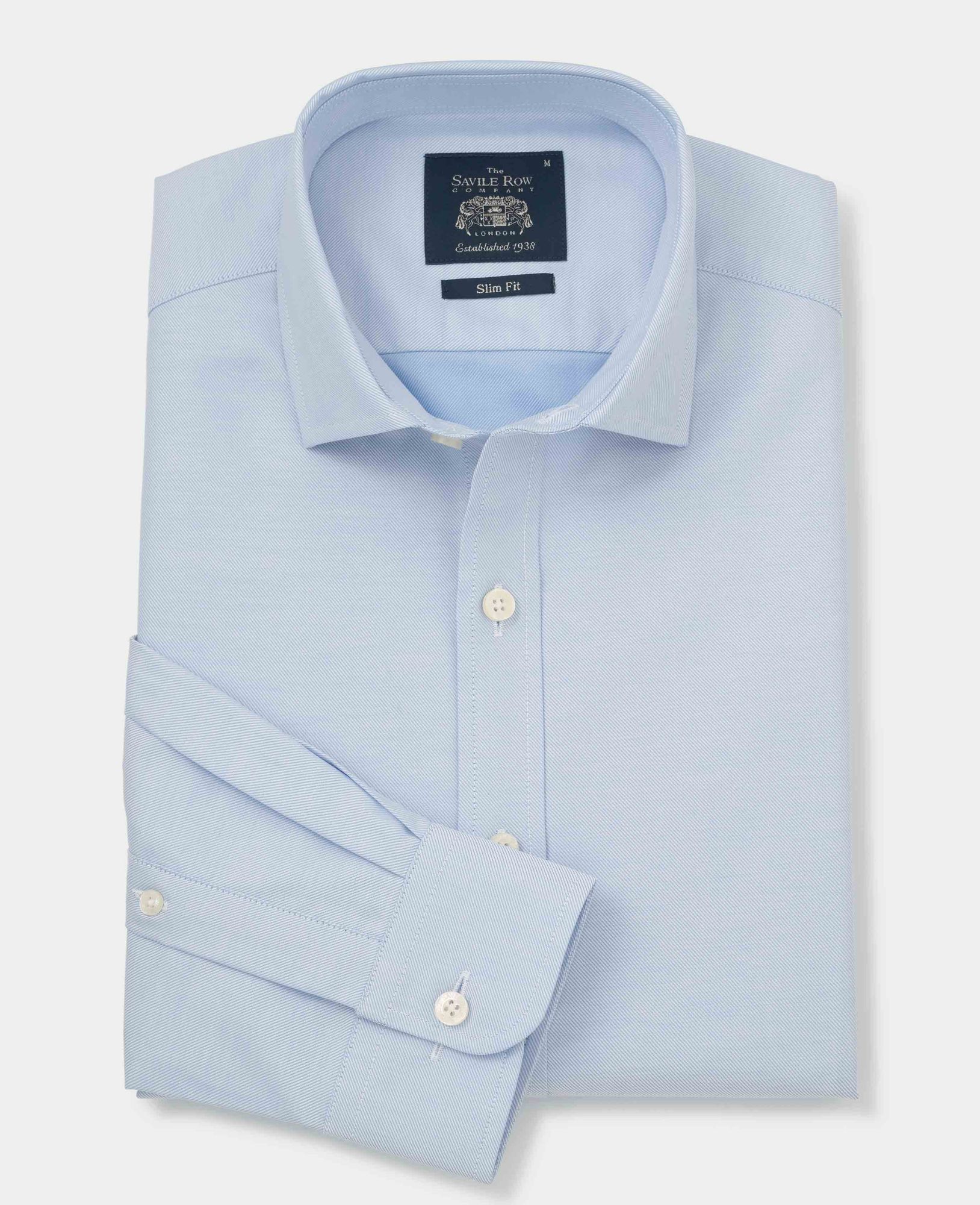 Blue Twill Slim Fit Shirt - Single Cuff L Standard