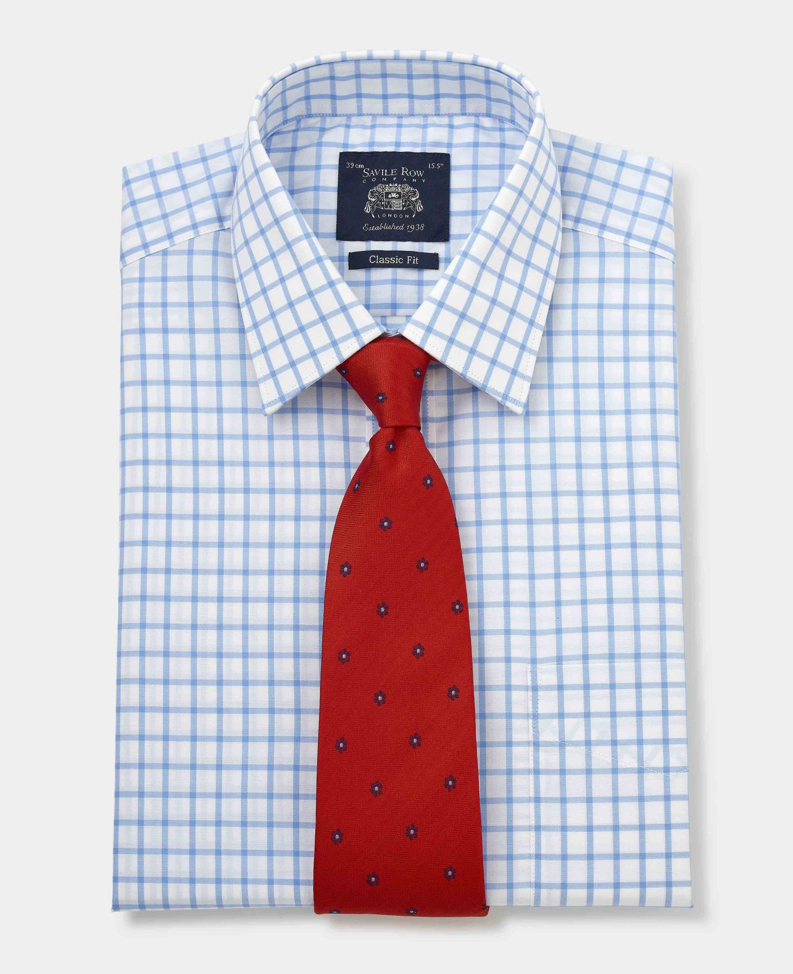 Blue White Check Classic Fit Shirt - Single Cuff 17
