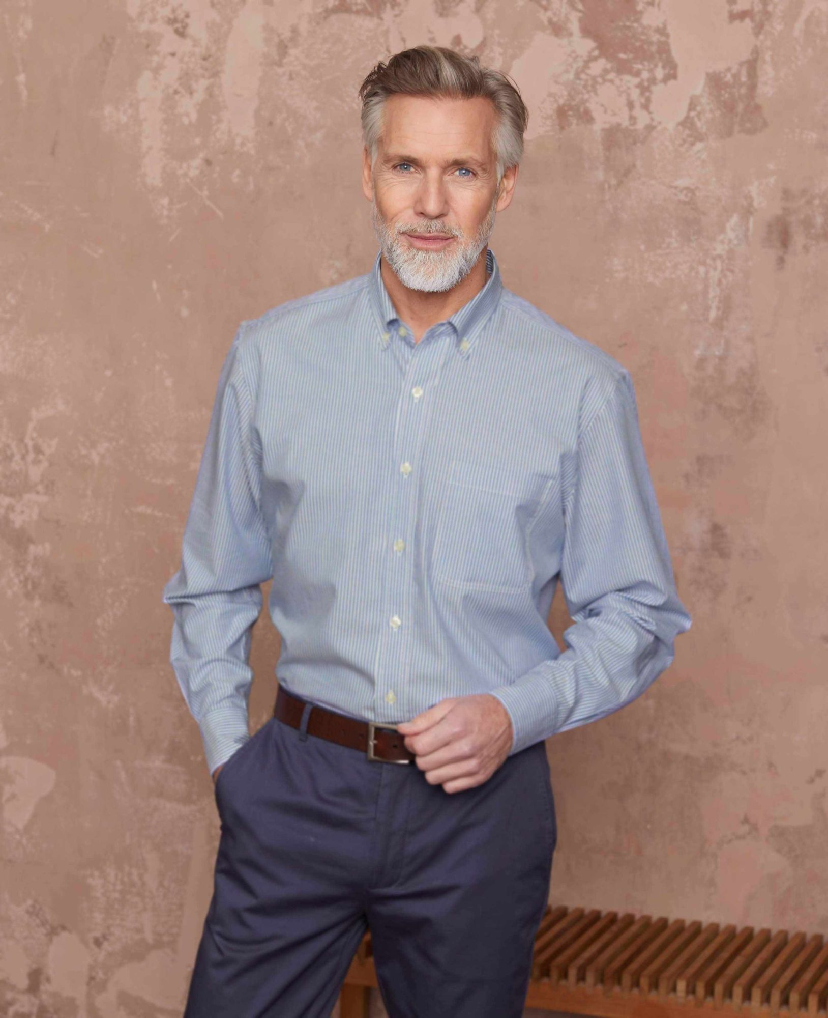 Blue White Stripe Classic Fit Button-Down Shirt XXXL Lengthen by 2
