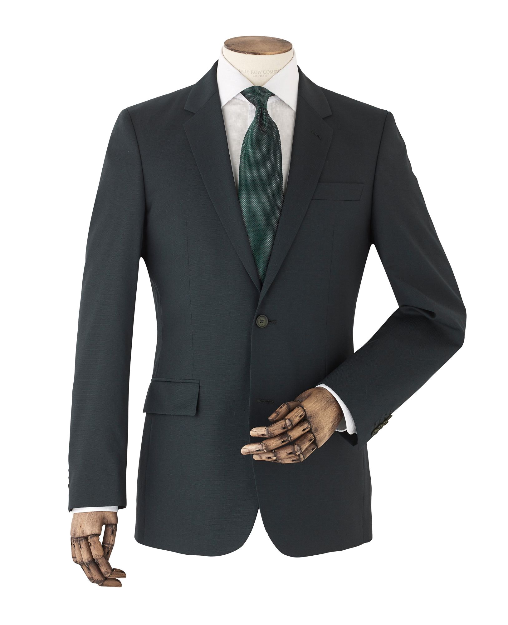 Bottle Green Wool-Blend Textured Suit Jacket 38