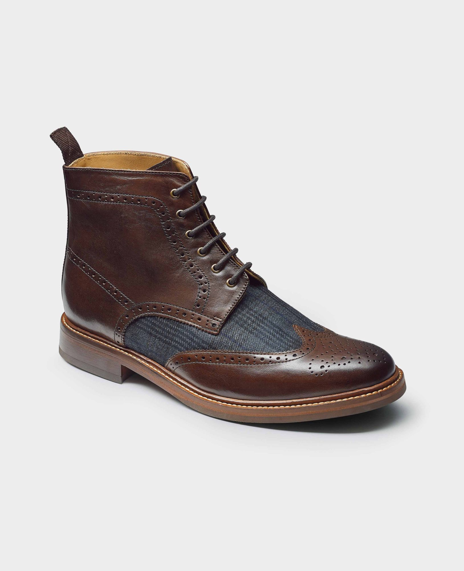 Brown Navy Leather Brogue Boots 12