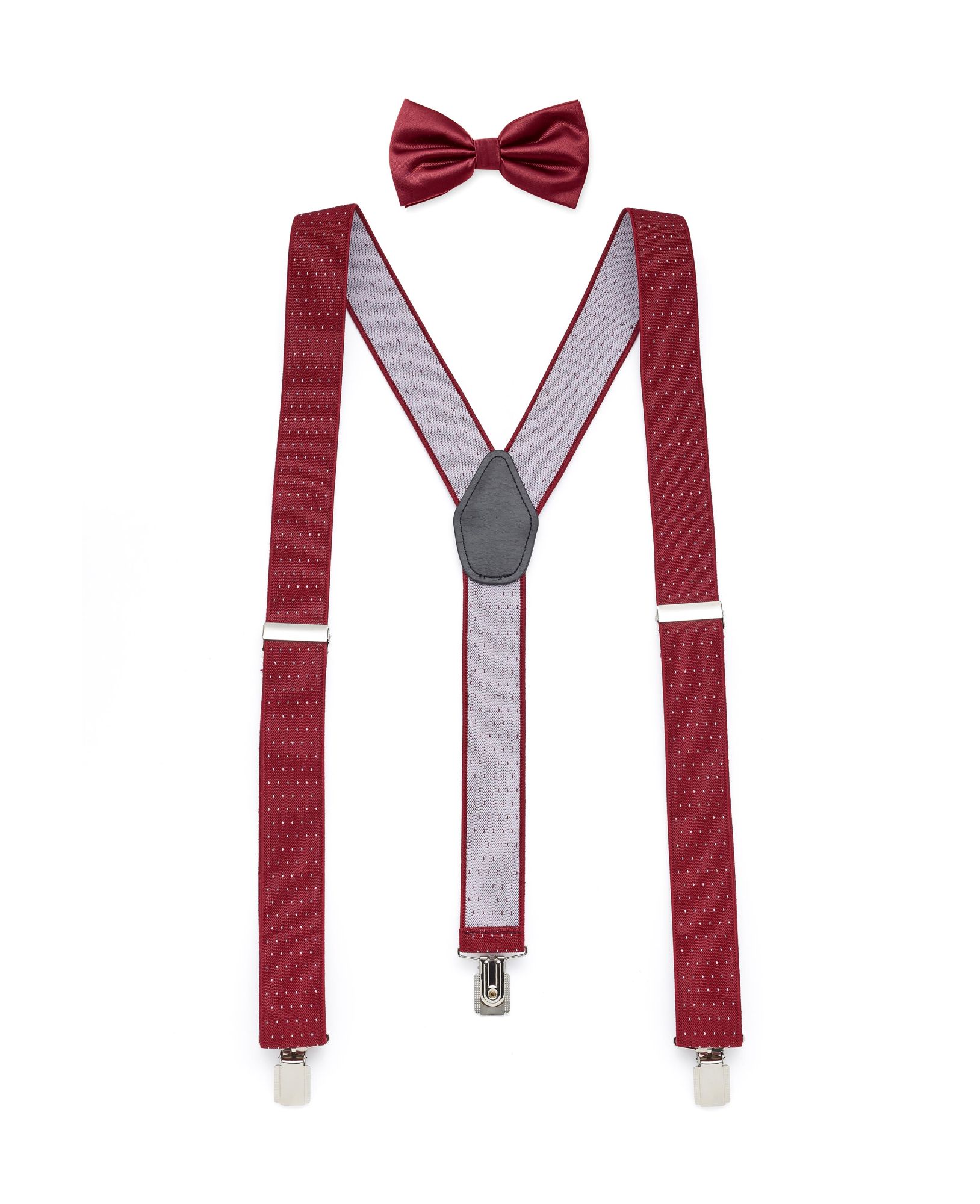 Image of Burgundy Spotted Braces & Bow Tie Set