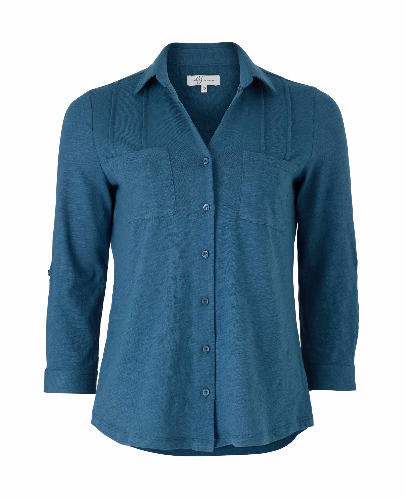 Denim Blue Slub Cotton 3/4 Sleeve Women's Shirt 16