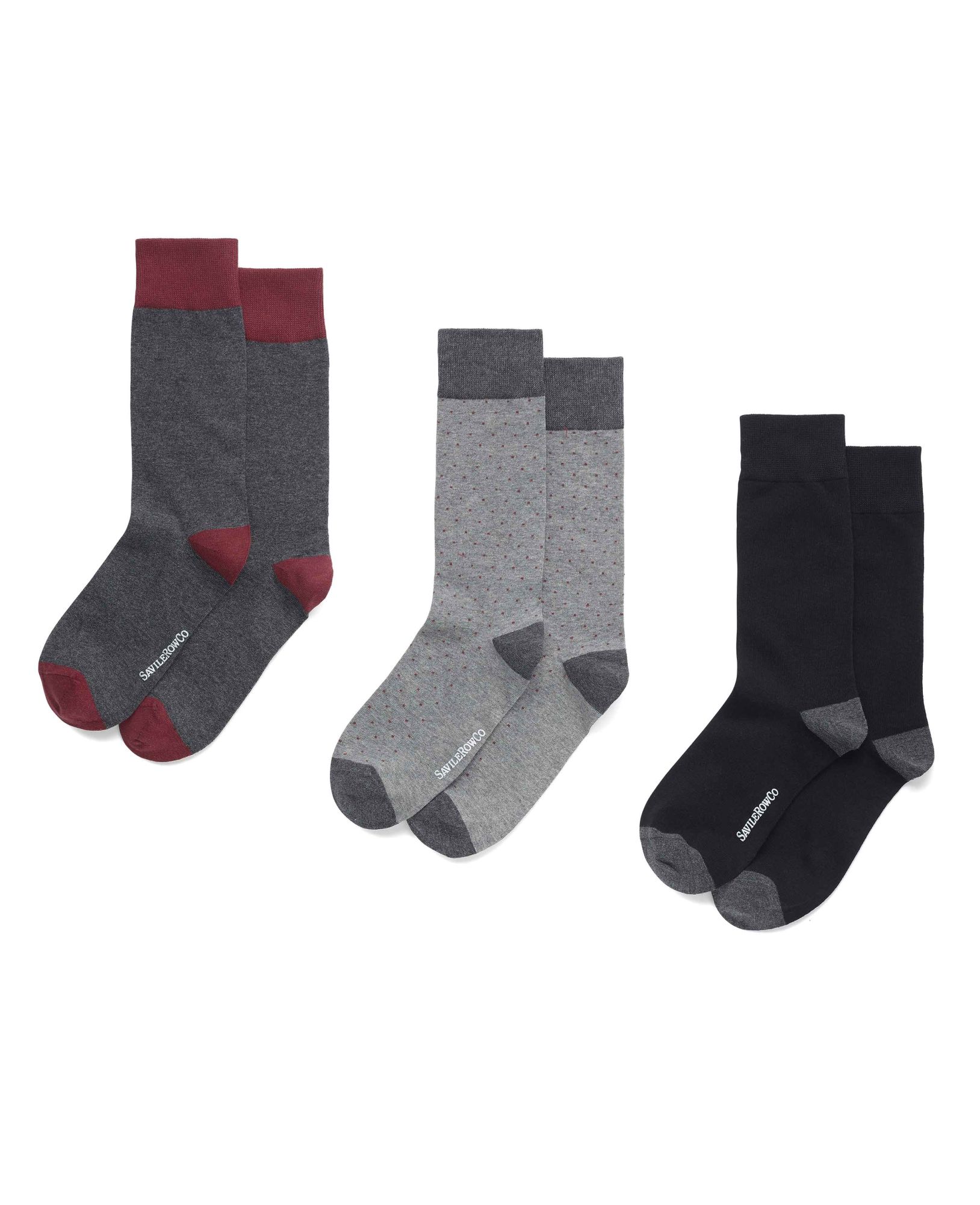 Image of Black Combed Cotton-Blend Three Pack Assorted Socks 43/46