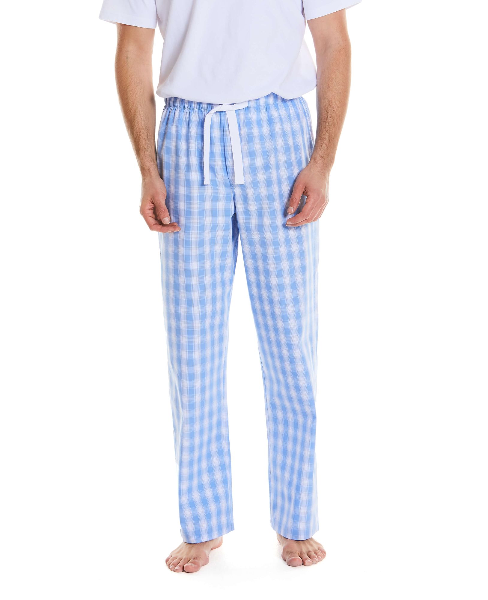 Blue White Check Cotton Lounge Pants XL by Savile Row Company