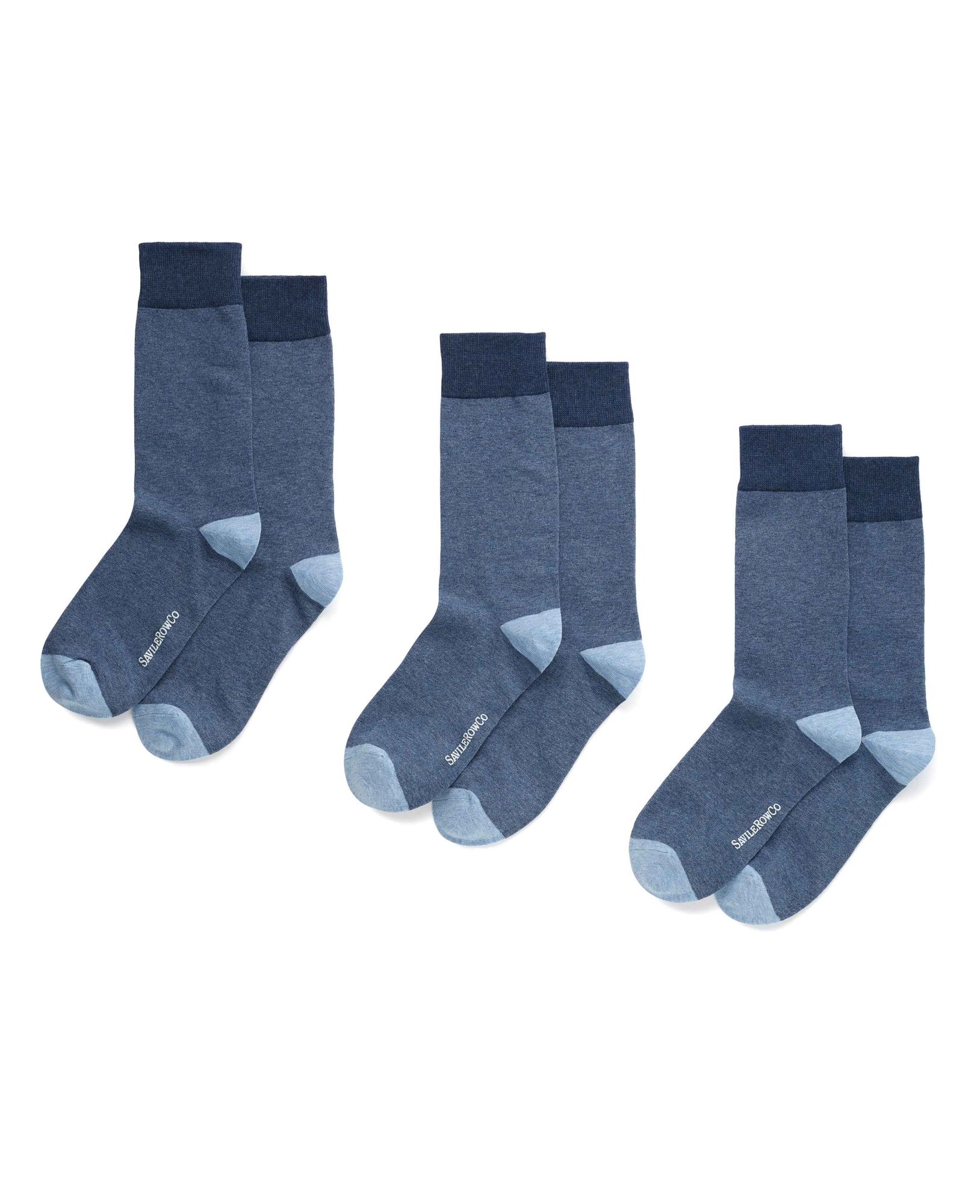 Image of Denim Blue Combed Cotton-Blend Three Pack Socks 39/42