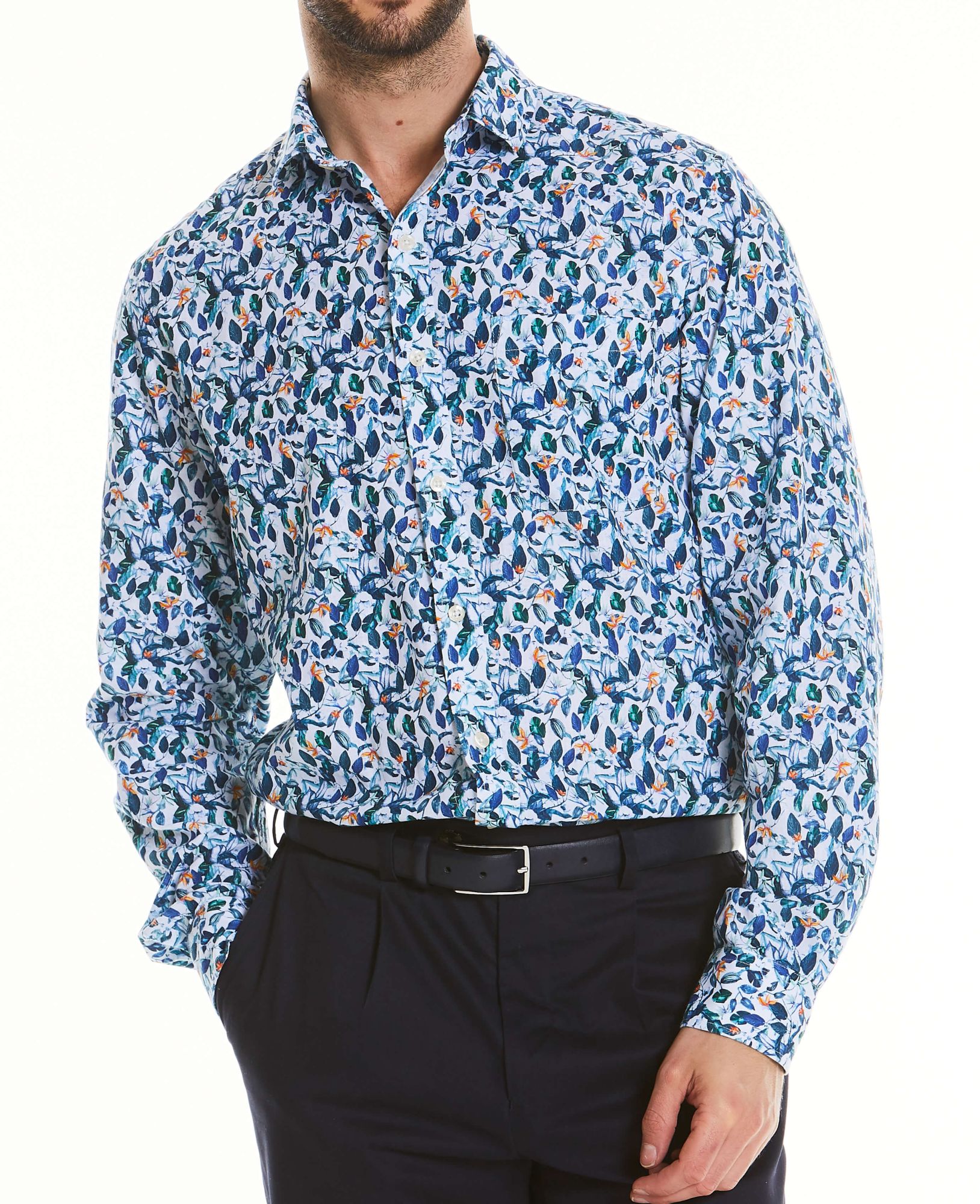 Floral Print Linen-Blend Shirt XXL Standard