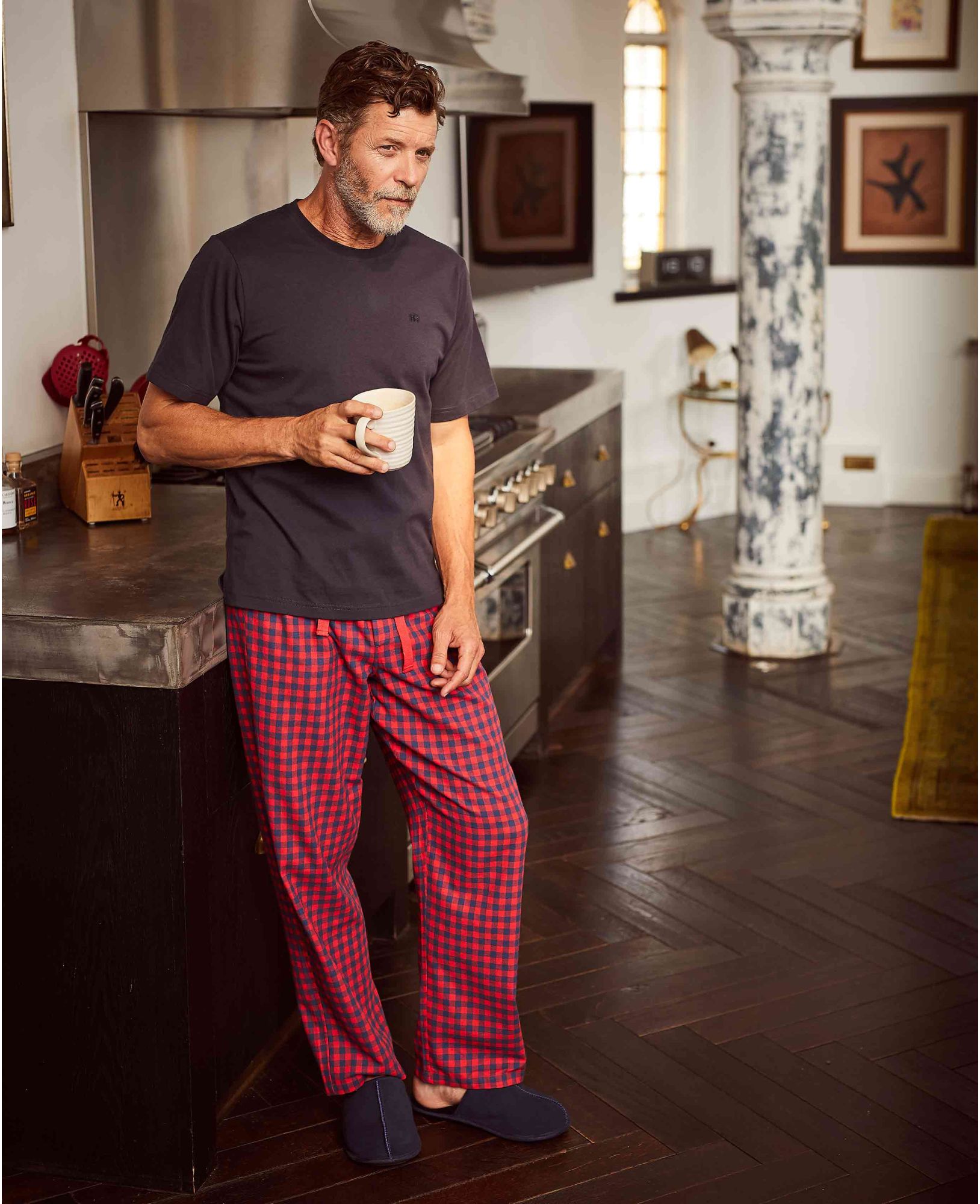 Red Blue Gingham Brushed Cotton Lounge Pants L