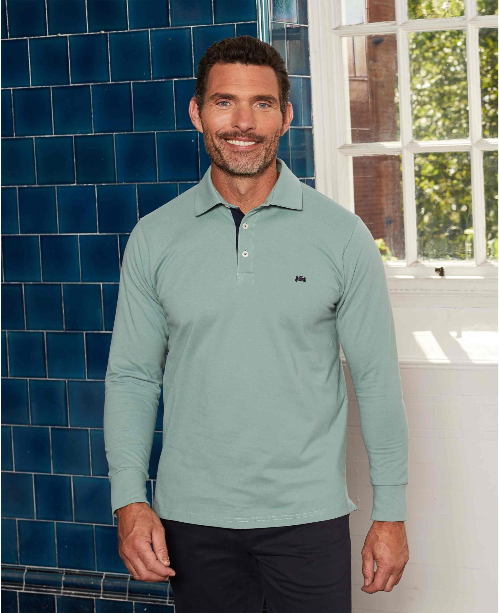 Pale Green Cotton-Pique Long Sleeve Polo Shirt S