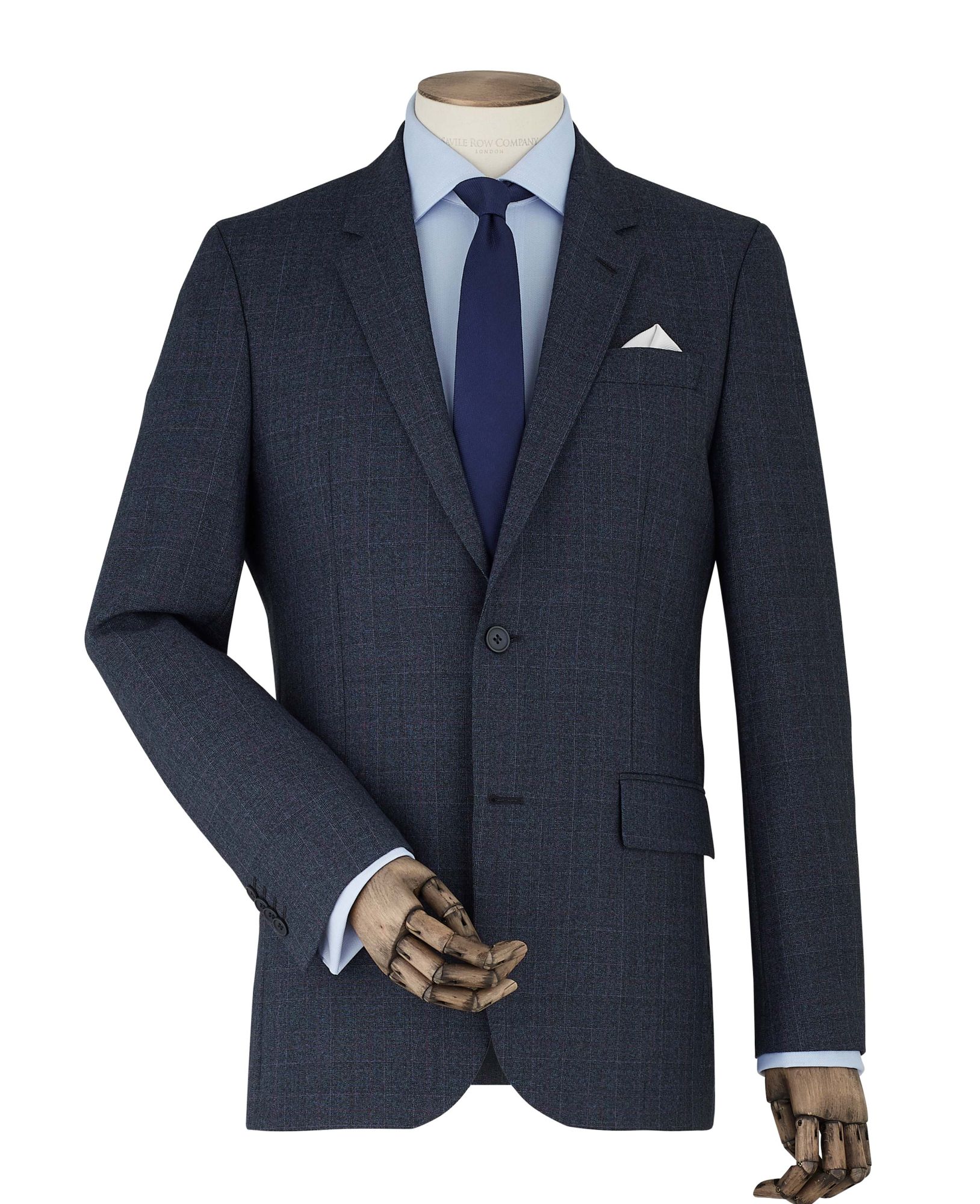 Navy Check Wool-Blend Tailored Suit Jacket 44