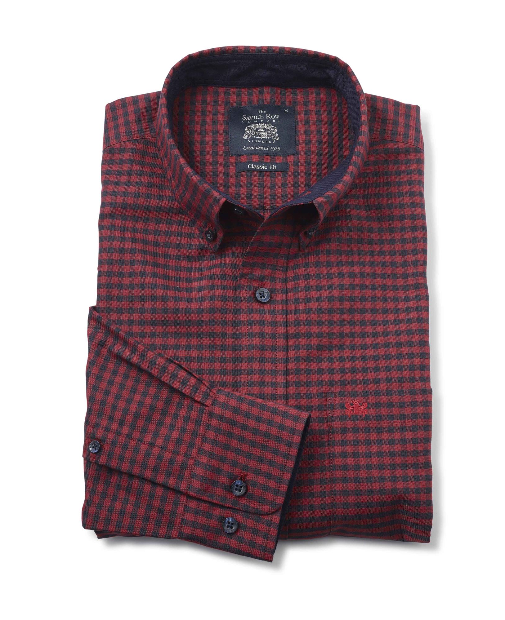 Navy Red Gingham Oxford Shirt S Standard
