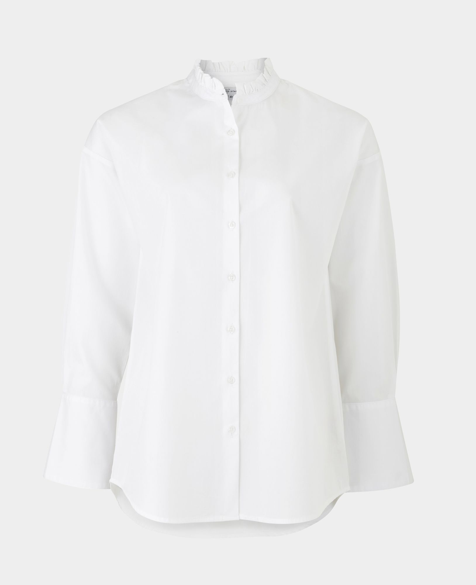Women'S White Cotton Oversized Shirt With Frill Collar 14