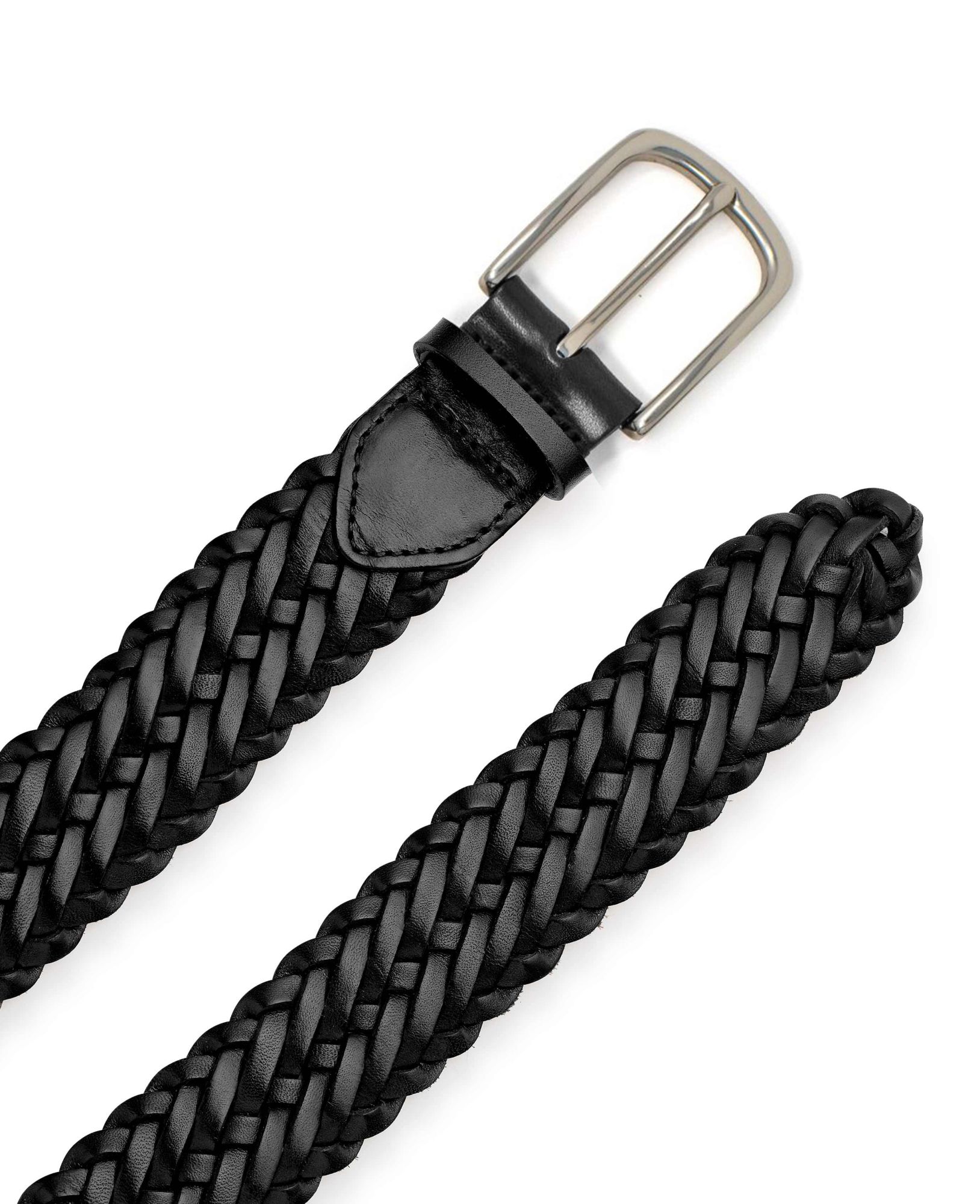 Black Plaited Leather Belt 32