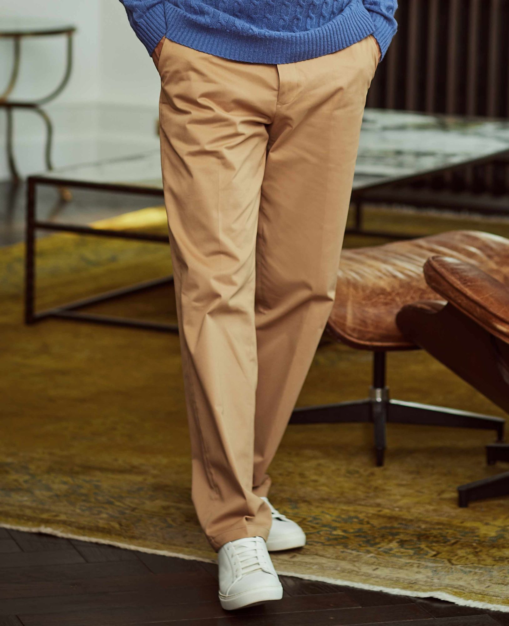 Tan Pleat Front Stretch Cotton Classic Fit Chinos 36