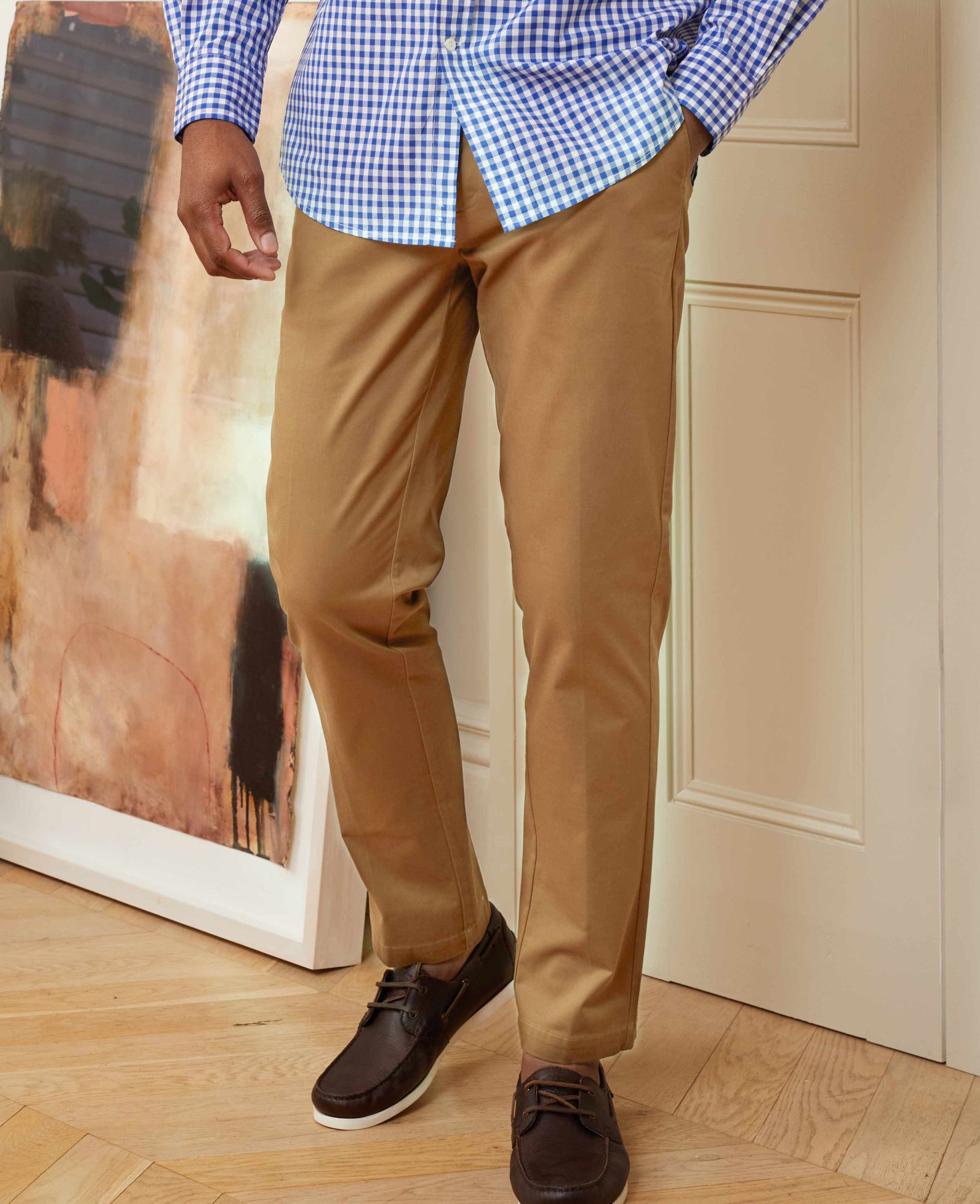 Cappuccino Brown Stretch Cotton Slim Fit Flat Front Chinos 34