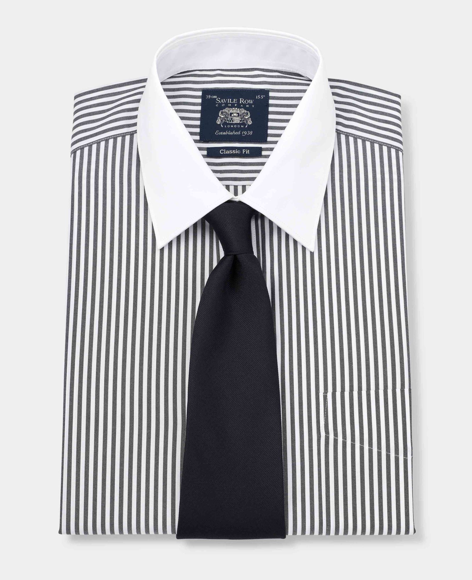 Black Stripe Classic Fit Contrast Collar Shirt With White Collar & Cuffs 16 1/2