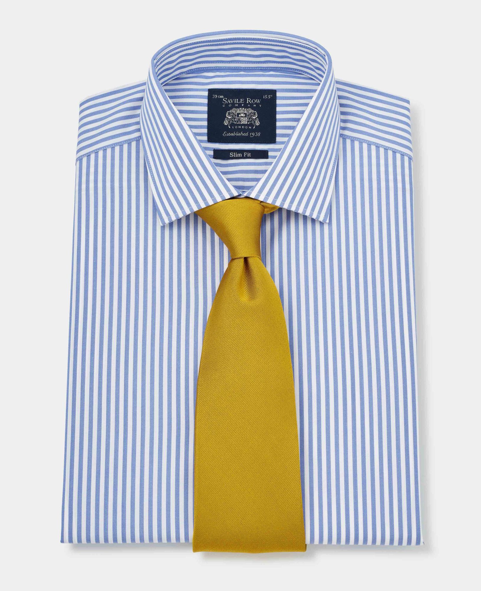 Blue Slim Fit Striped Shirt - Single Cuff 16