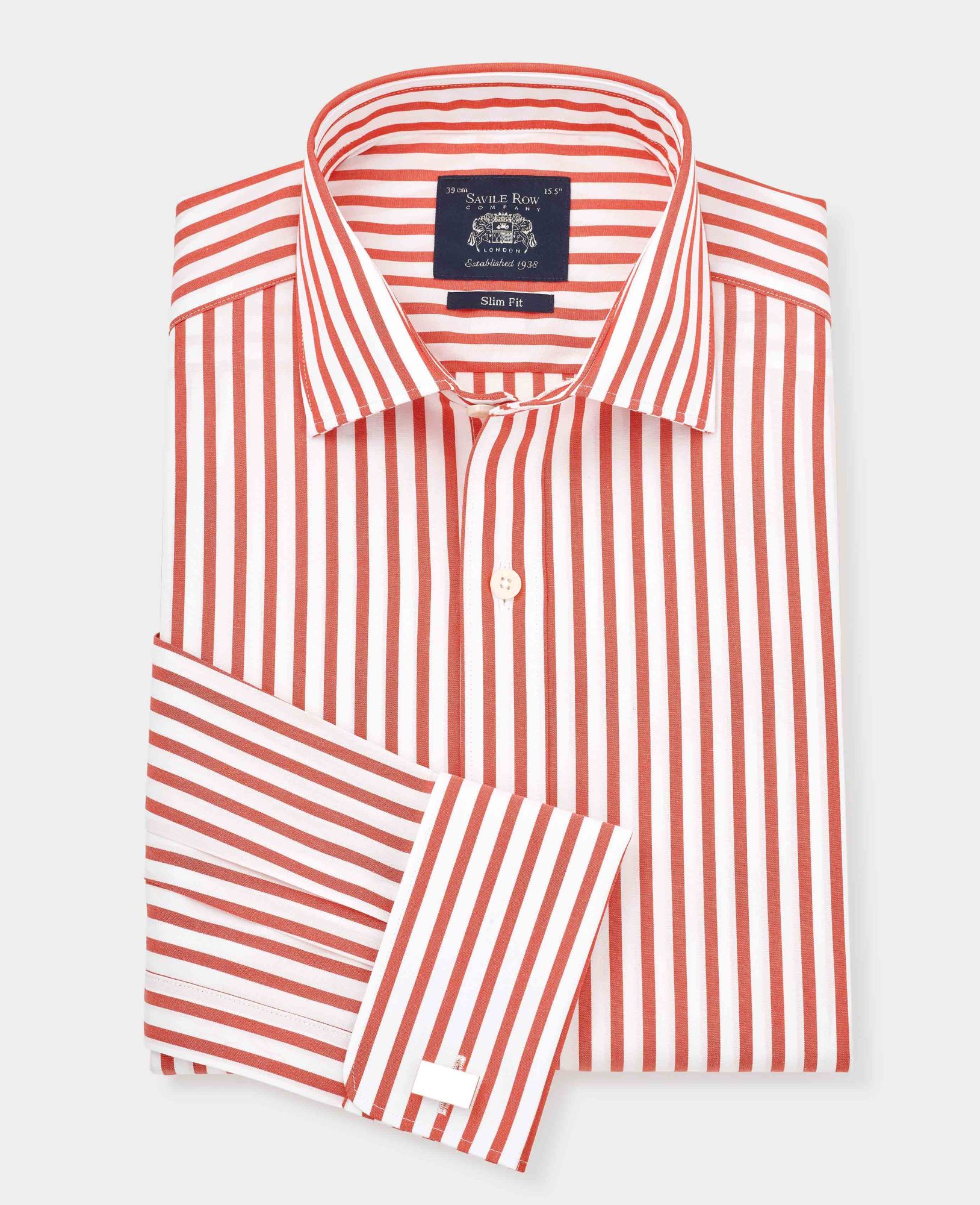 Red Slim Fit Striped Shirt - Double Cuff 15