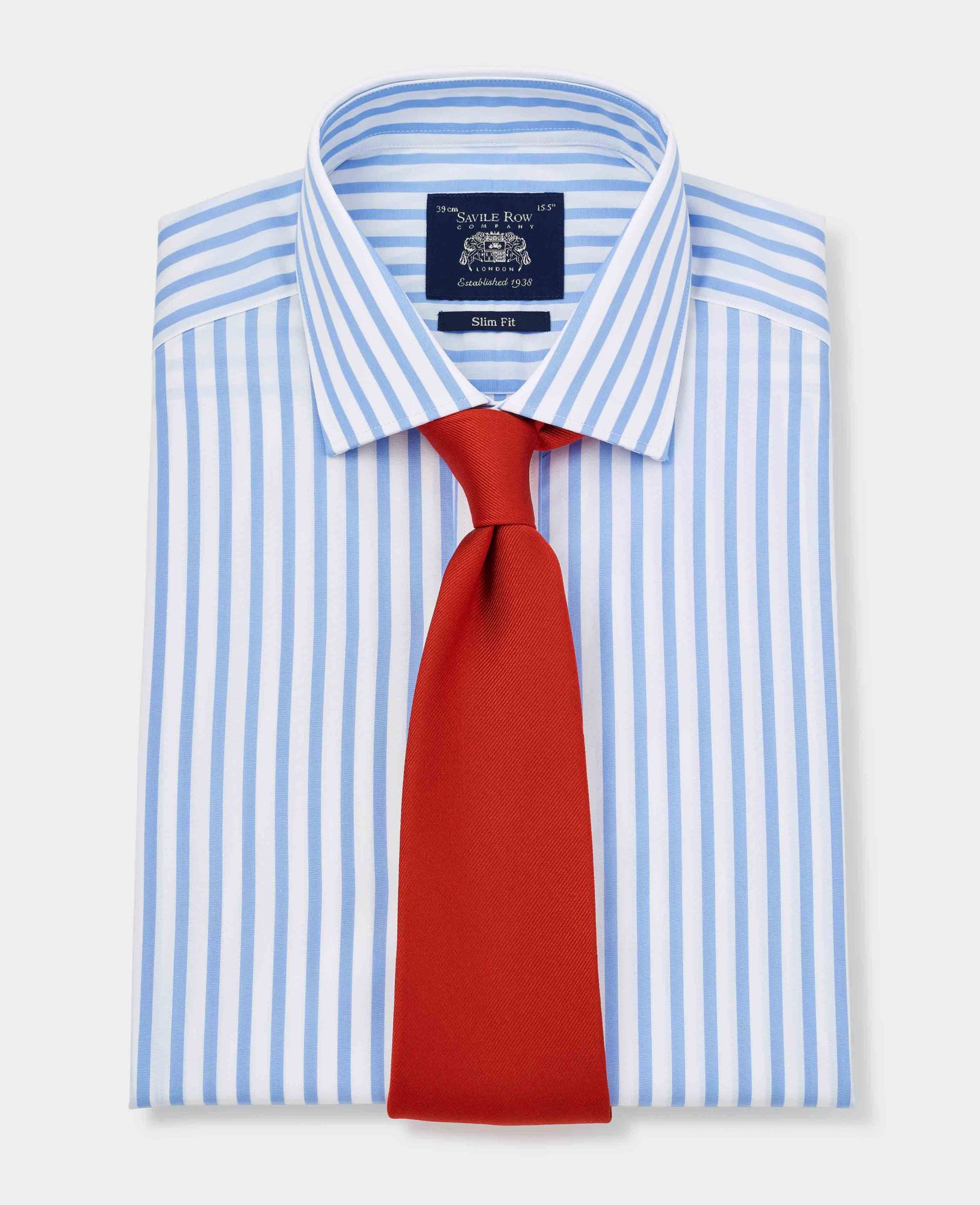 Sky Blue Slim Fit Striped Shirt - Double Cuff 16 1/2