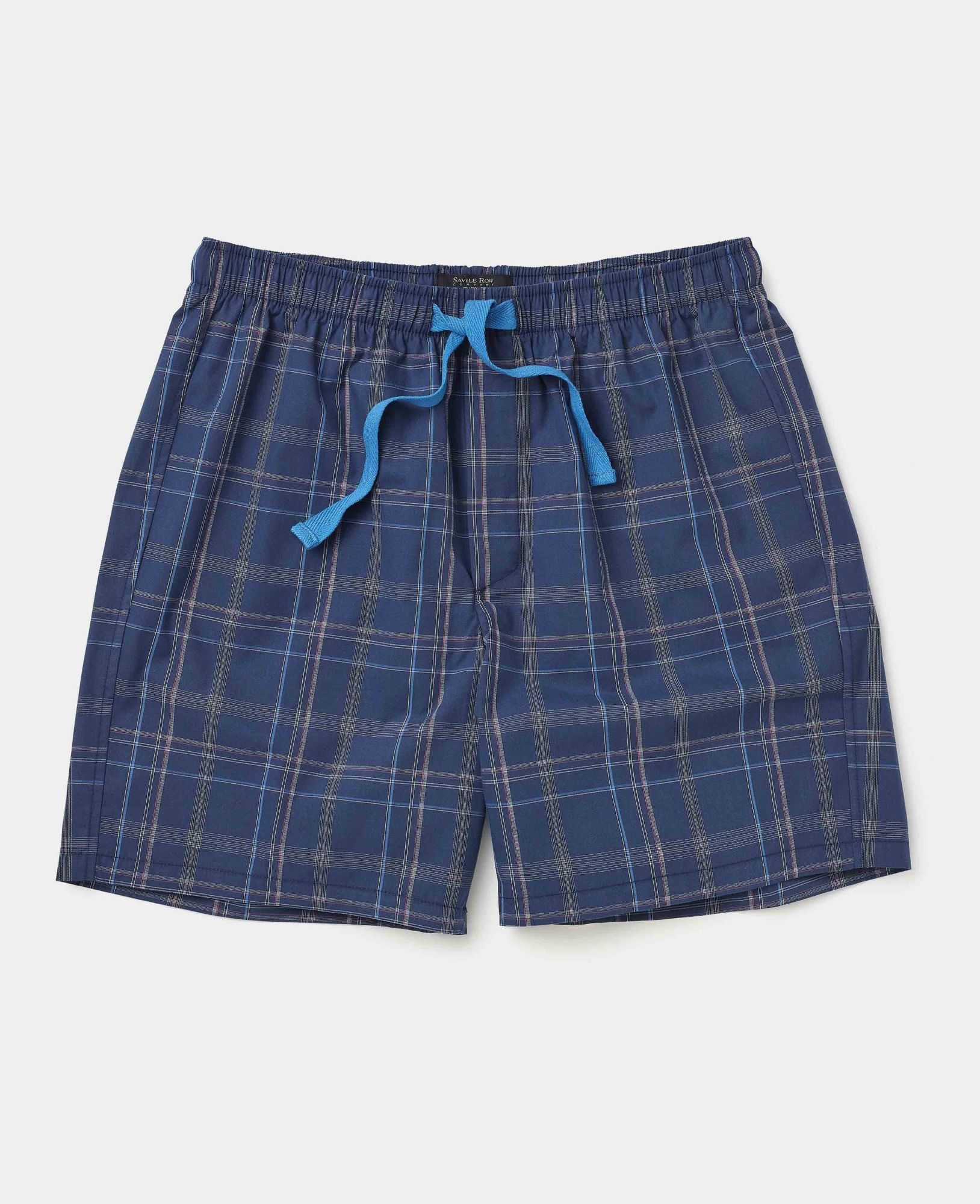 Navy Check Cotton Lounge Shorts S