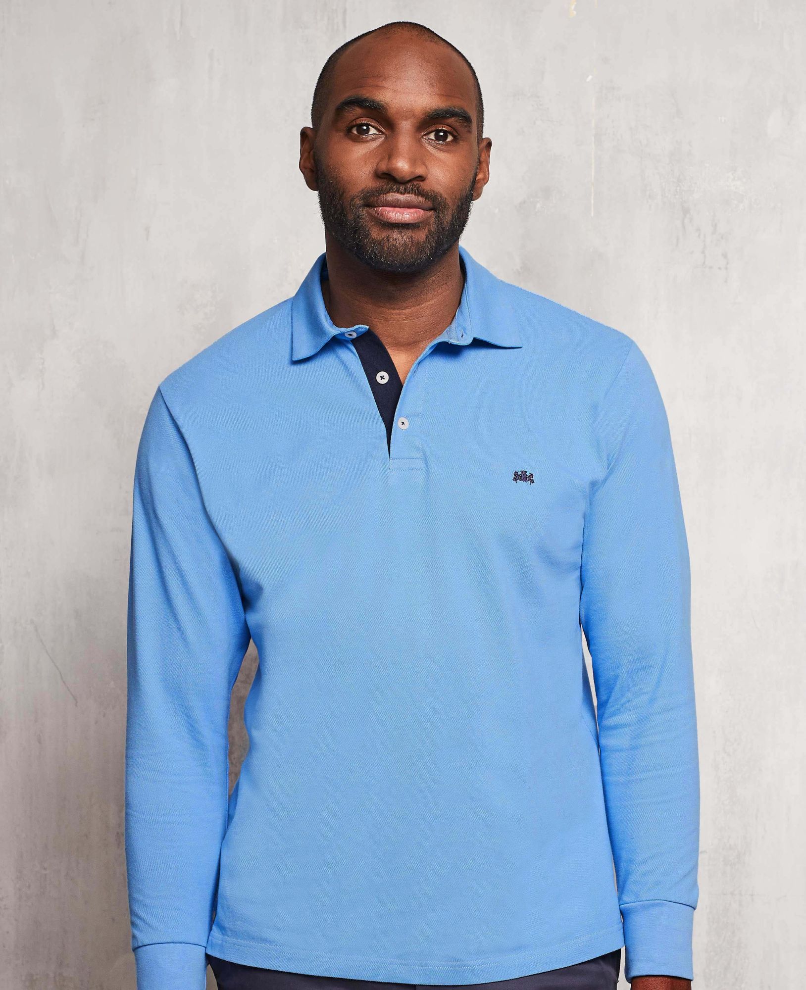 Ocean Blue Long Sleeve Polo Shirt S