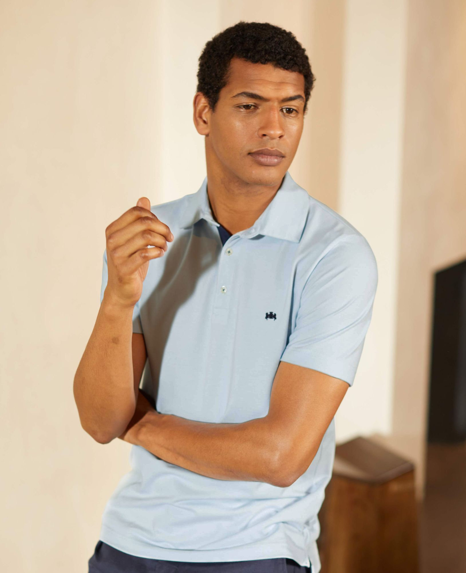 Light Blue Cotton-Pique Short Sleeve Polo Shirt M