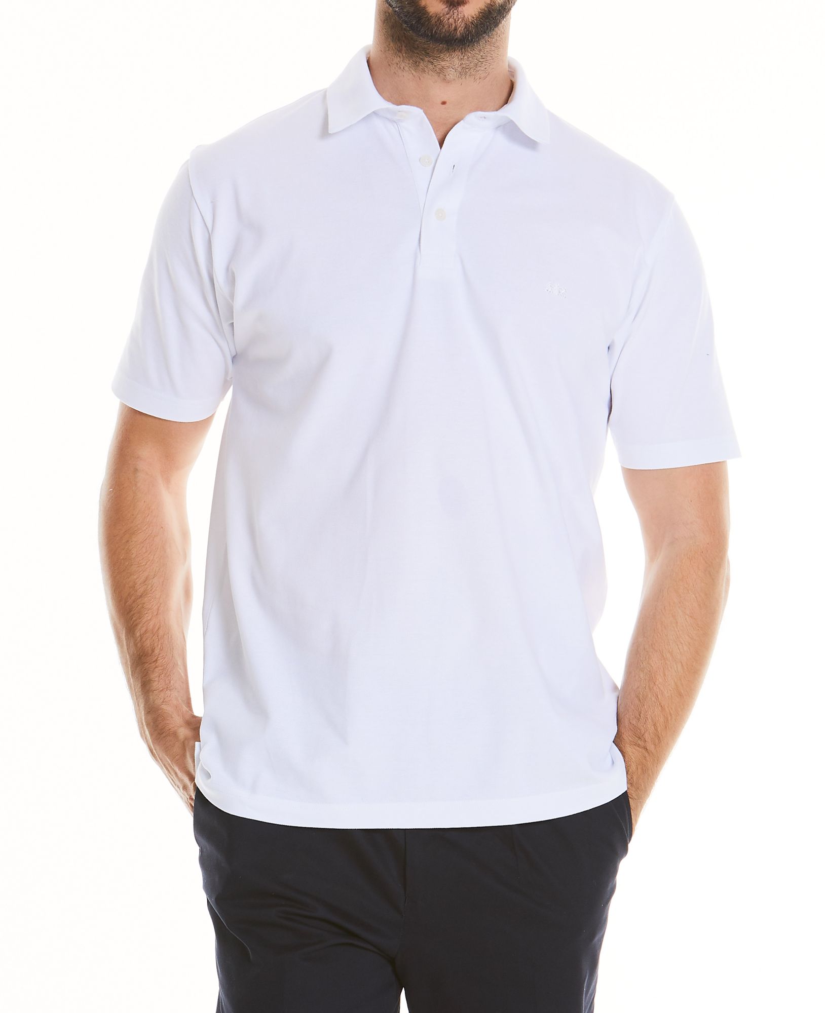 White Short Sleeve Polo Shirt S