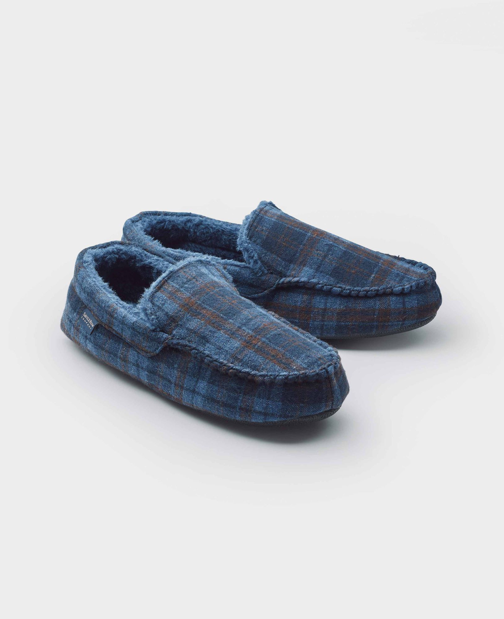 Blue Check Moccasin Slippers 9