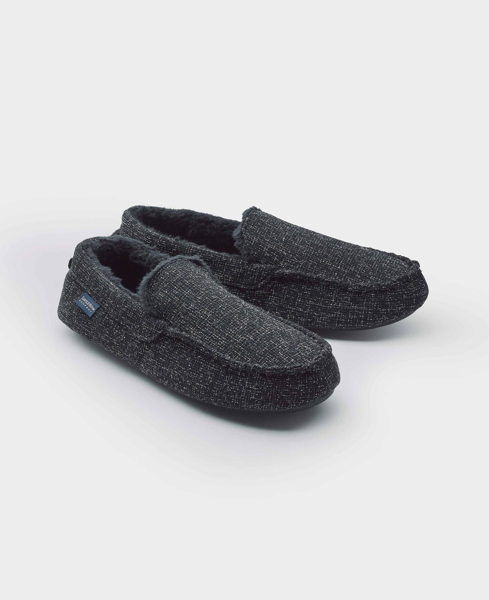 Black Textured Moccasin Slippers 9