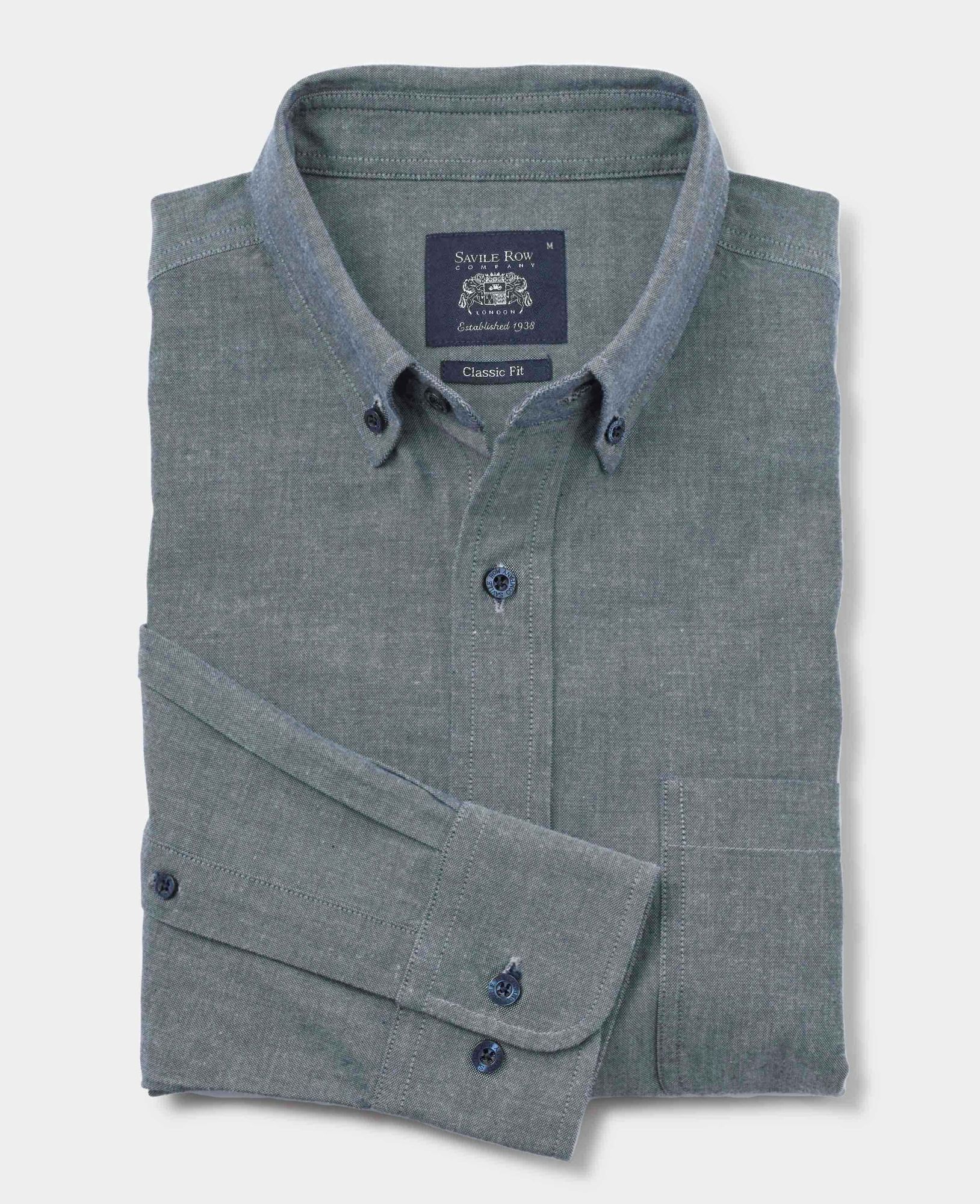 Navy Classic Fit Chambray Oxford Shirt M Lengthen by 2