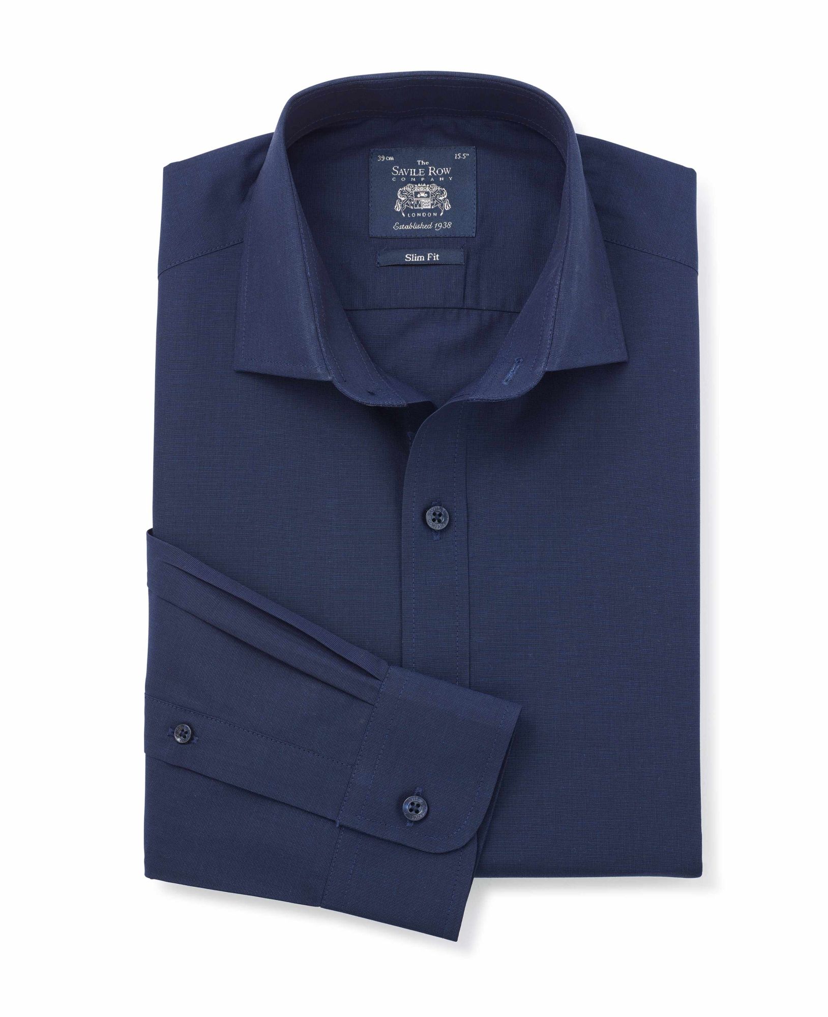 Navy End-On-End Slim Fit Shirt - Single Cuff 17