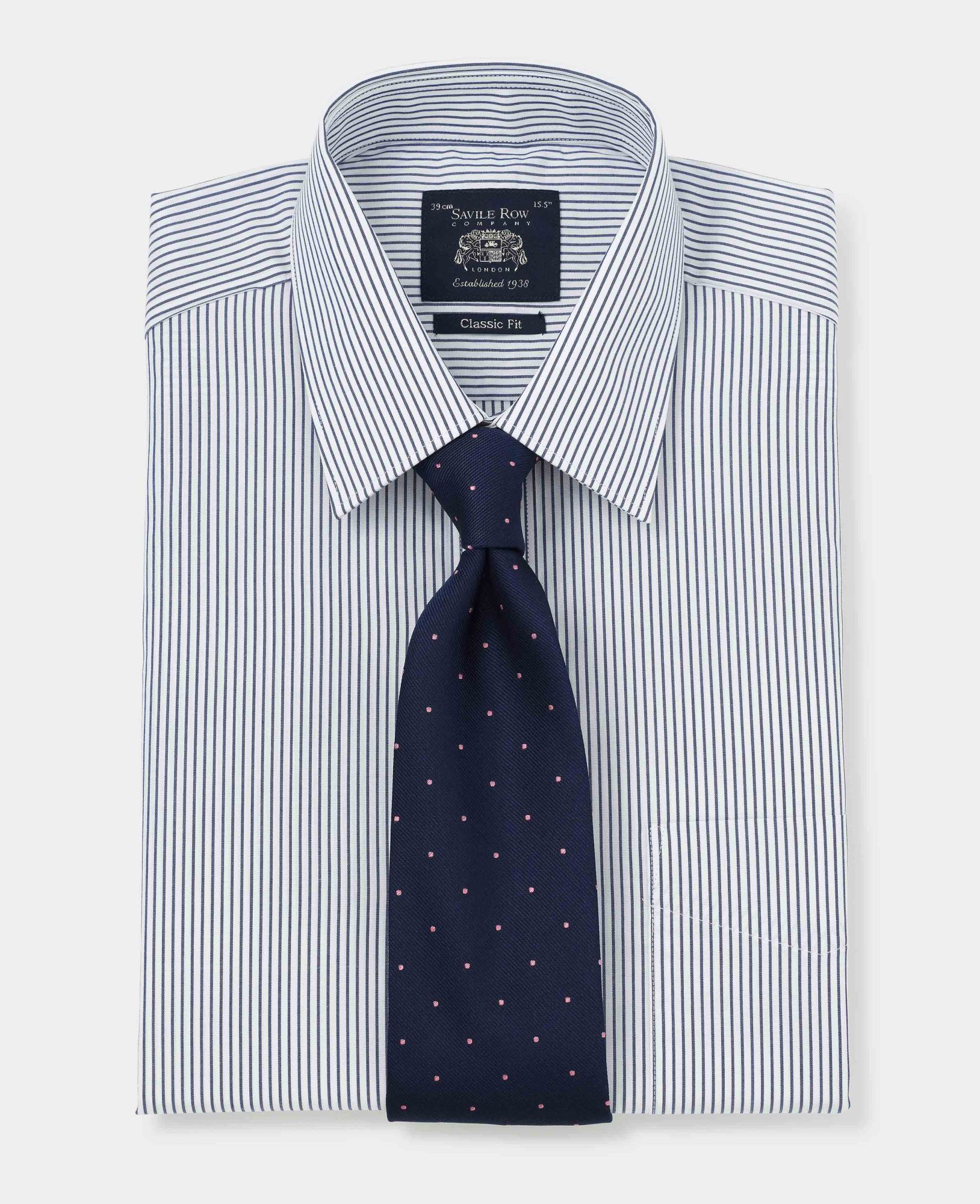 Navy Fine Stripe Classic Fit Formal Shirt - Double Cuff 19 1/2