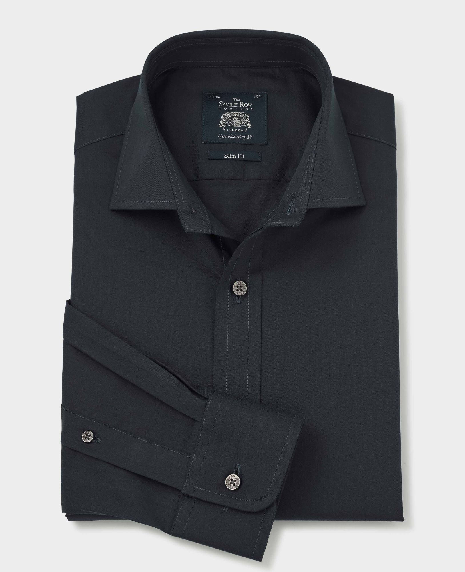Navy Fine Twill Slim Fit Shirt - Single Cuff 17