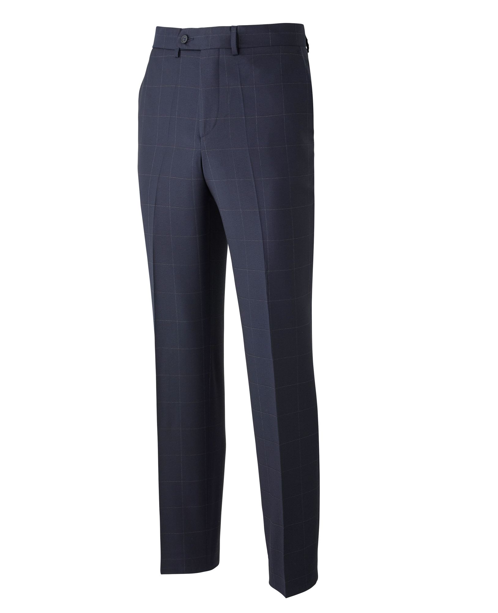 Navy Fine Windowpane Check Tailored Suit Trousers 40