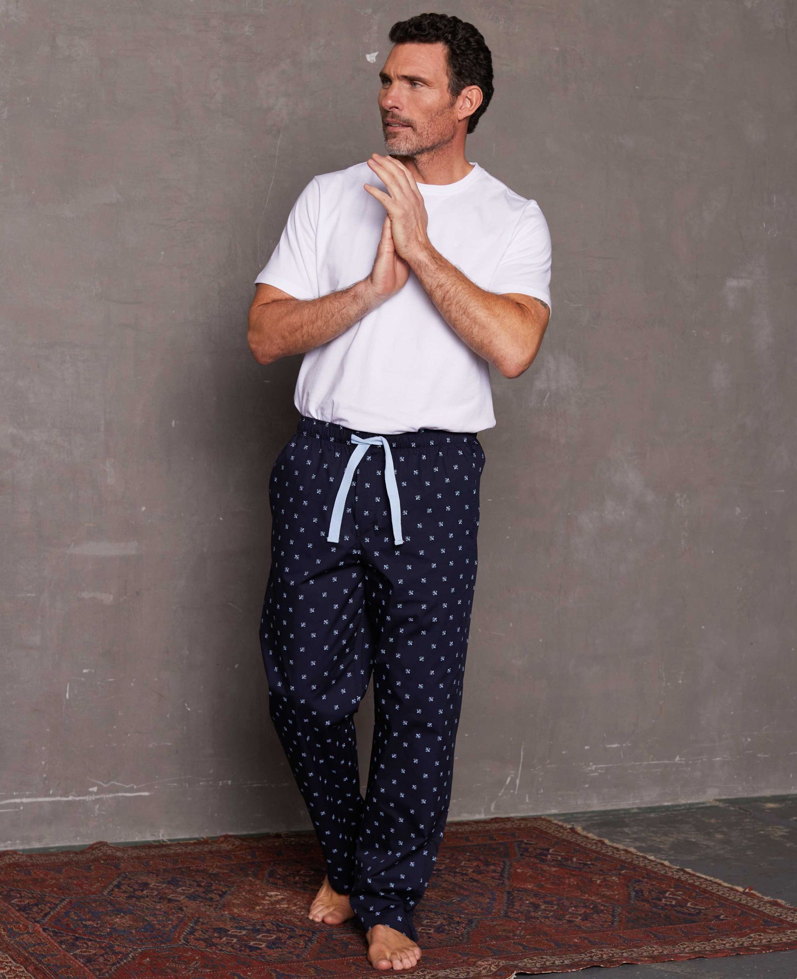 Navy Fleur-De-Lys Print Organic Cotton Lounge Pants XXL