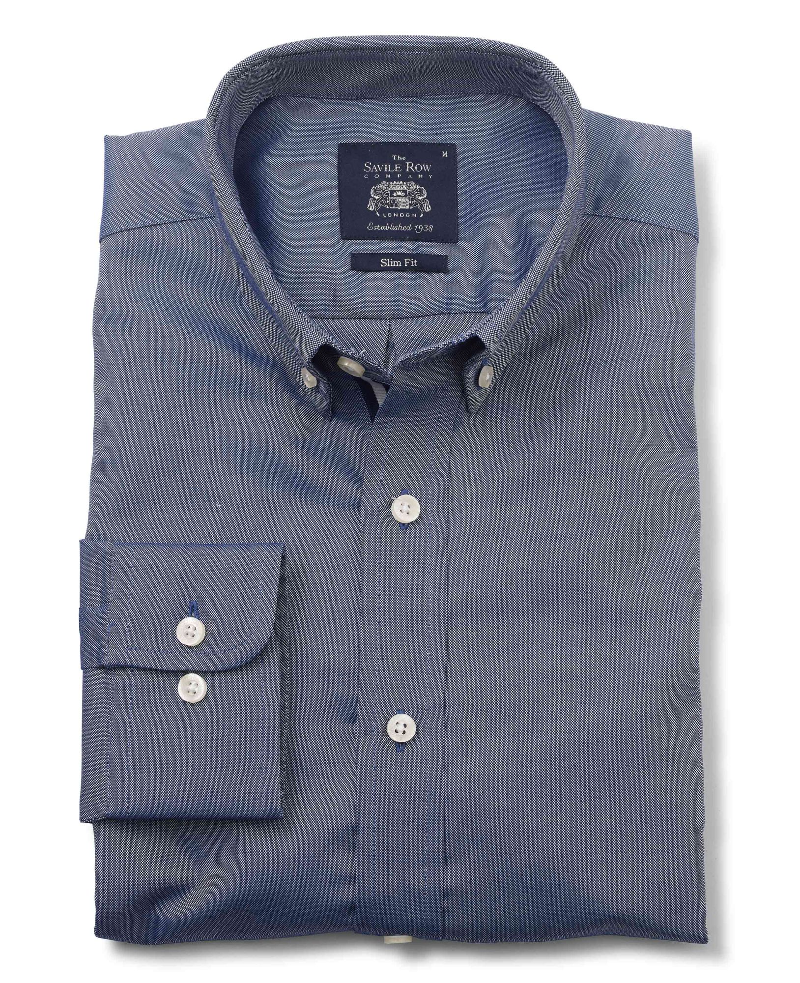 Navy Pinpoint Oxford Slim Fit Casual Shirt S Standard