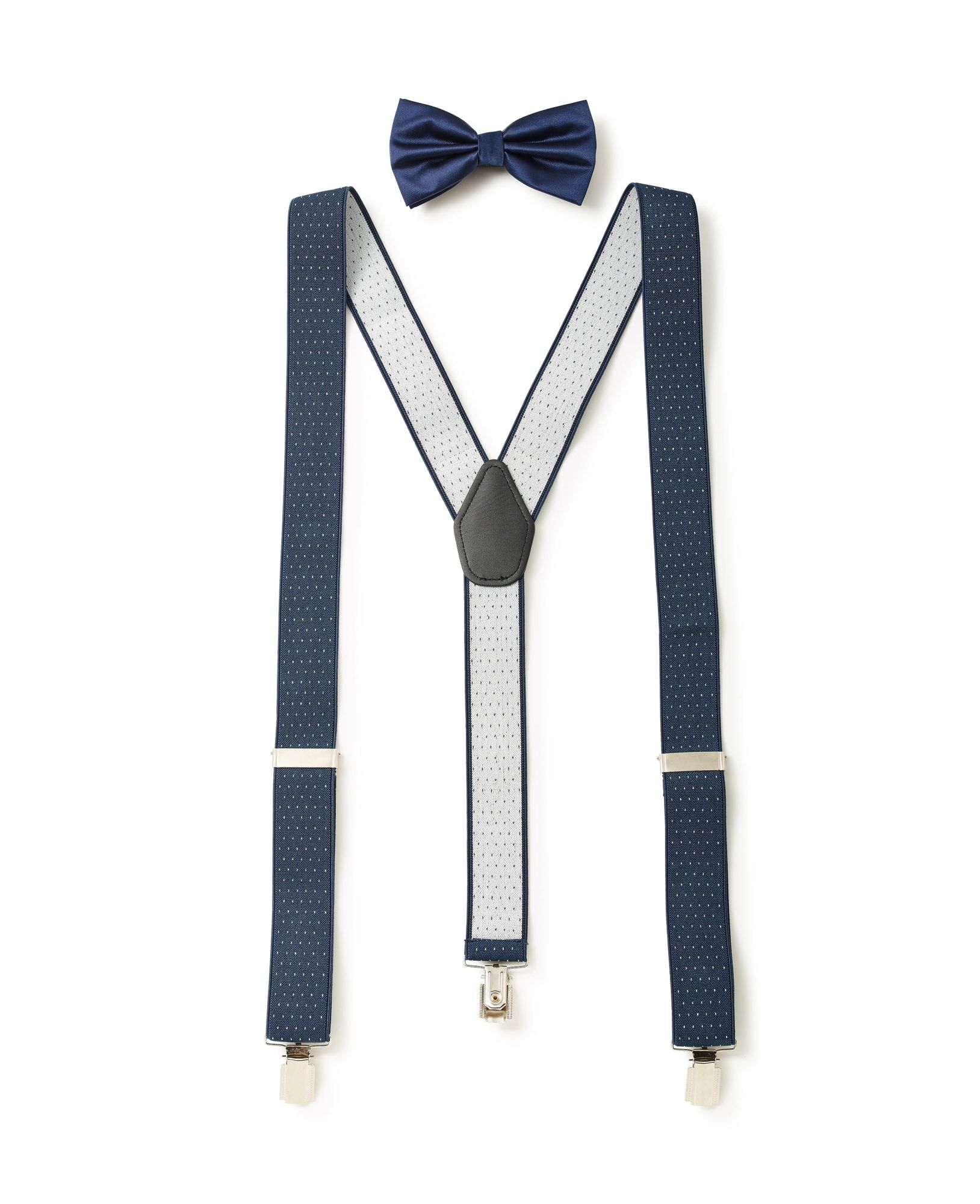 Navy Spotted Braces & Bow Tie Set