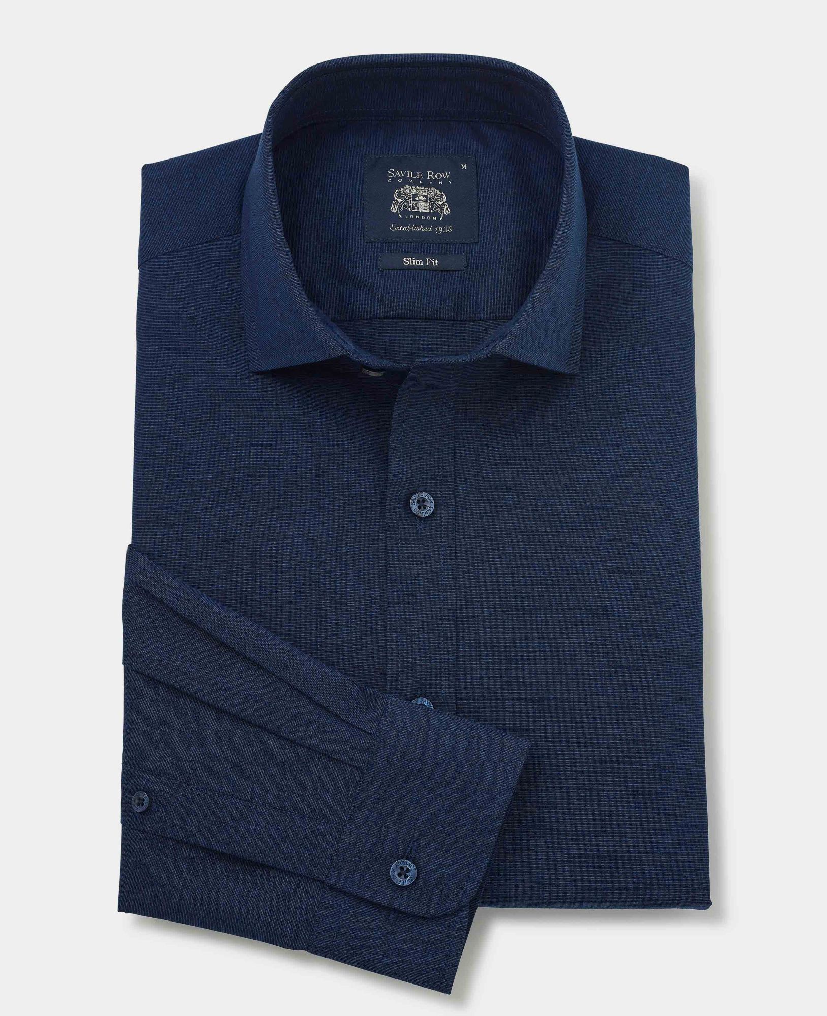 Navy Stretch Cotton Smart Casual Shirt S Standard