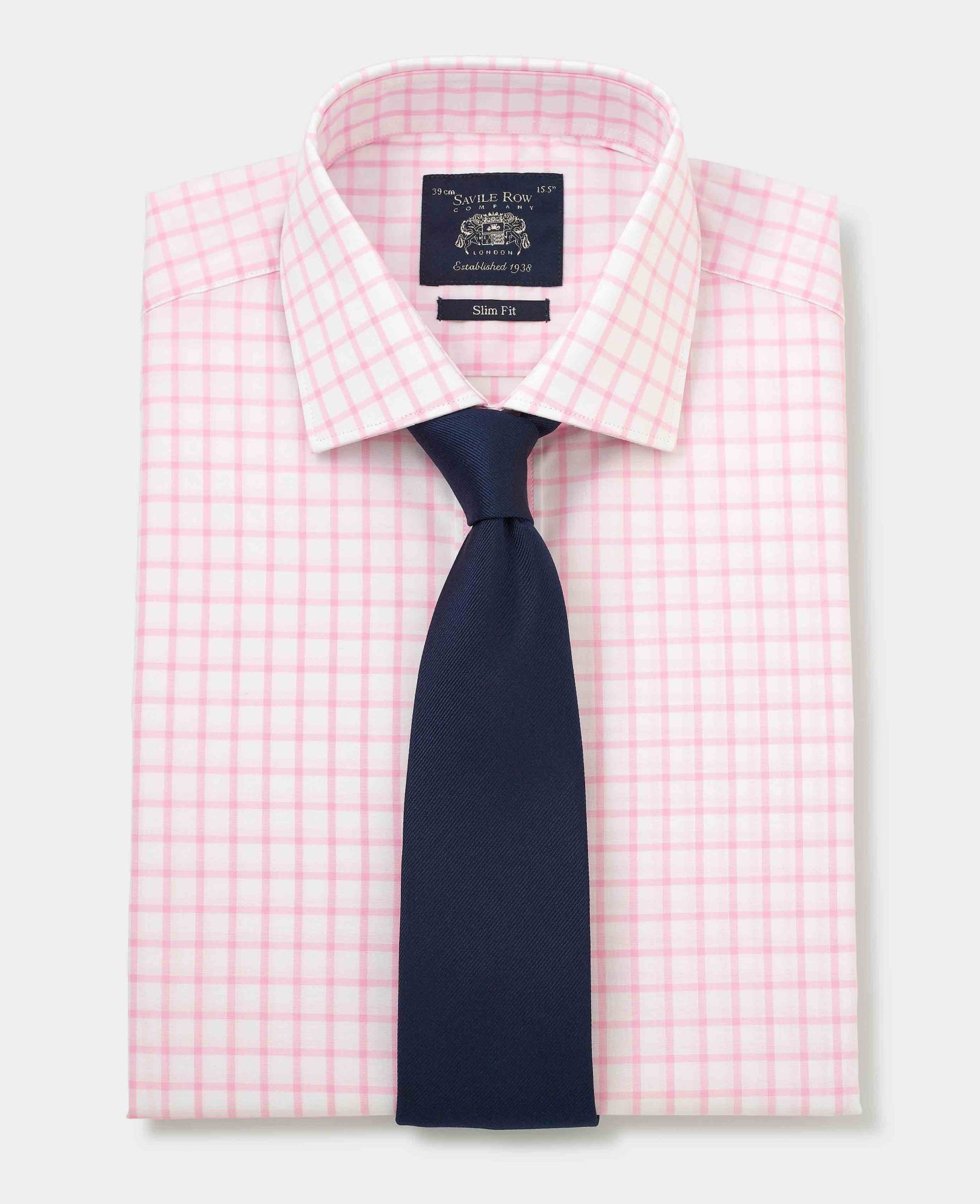 Pink White Check Slim Fit Shirt - Double Cuff 17