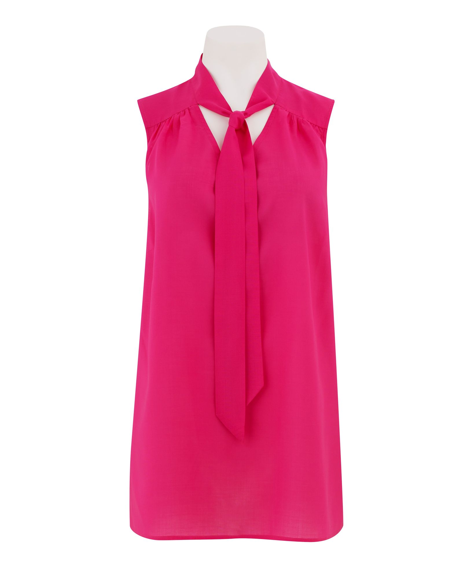 Women's Cerise Pink Sleeveless Tie-Neck Shirt 12