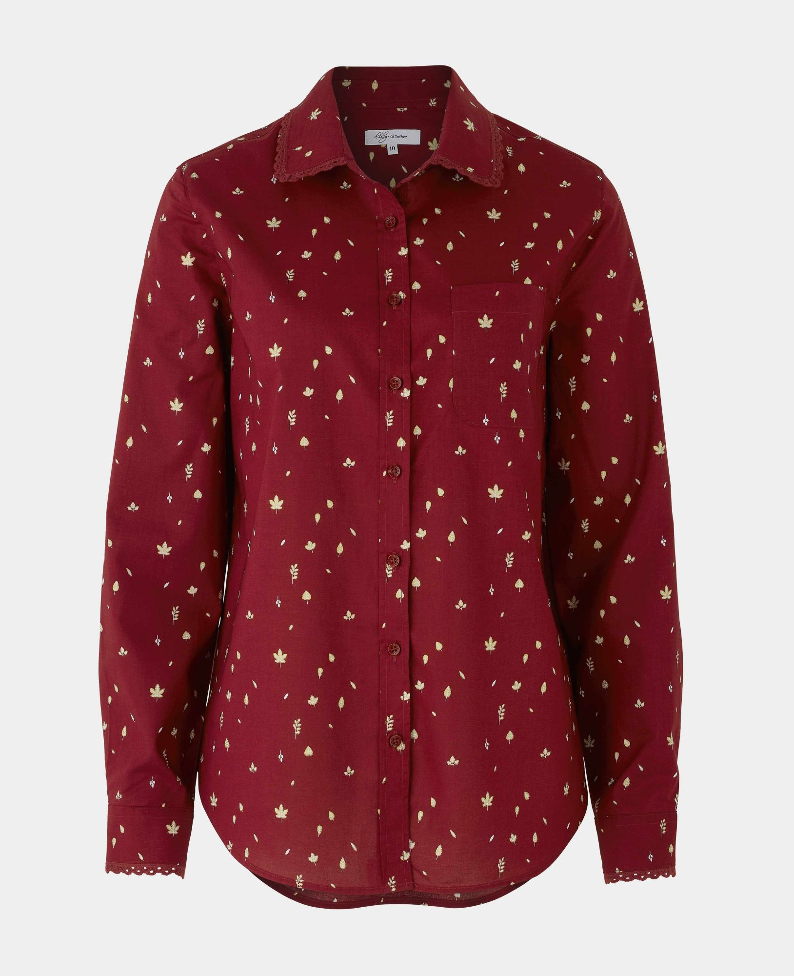 Women's Deep Red Leaf Print Semi Fitted Shirt 12