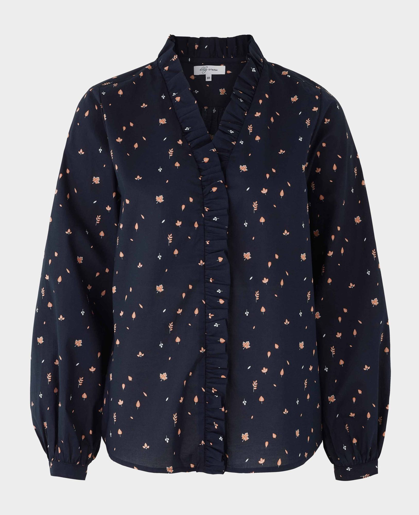 Women's Navy Leaf Print Semi Fitted Shirt 14