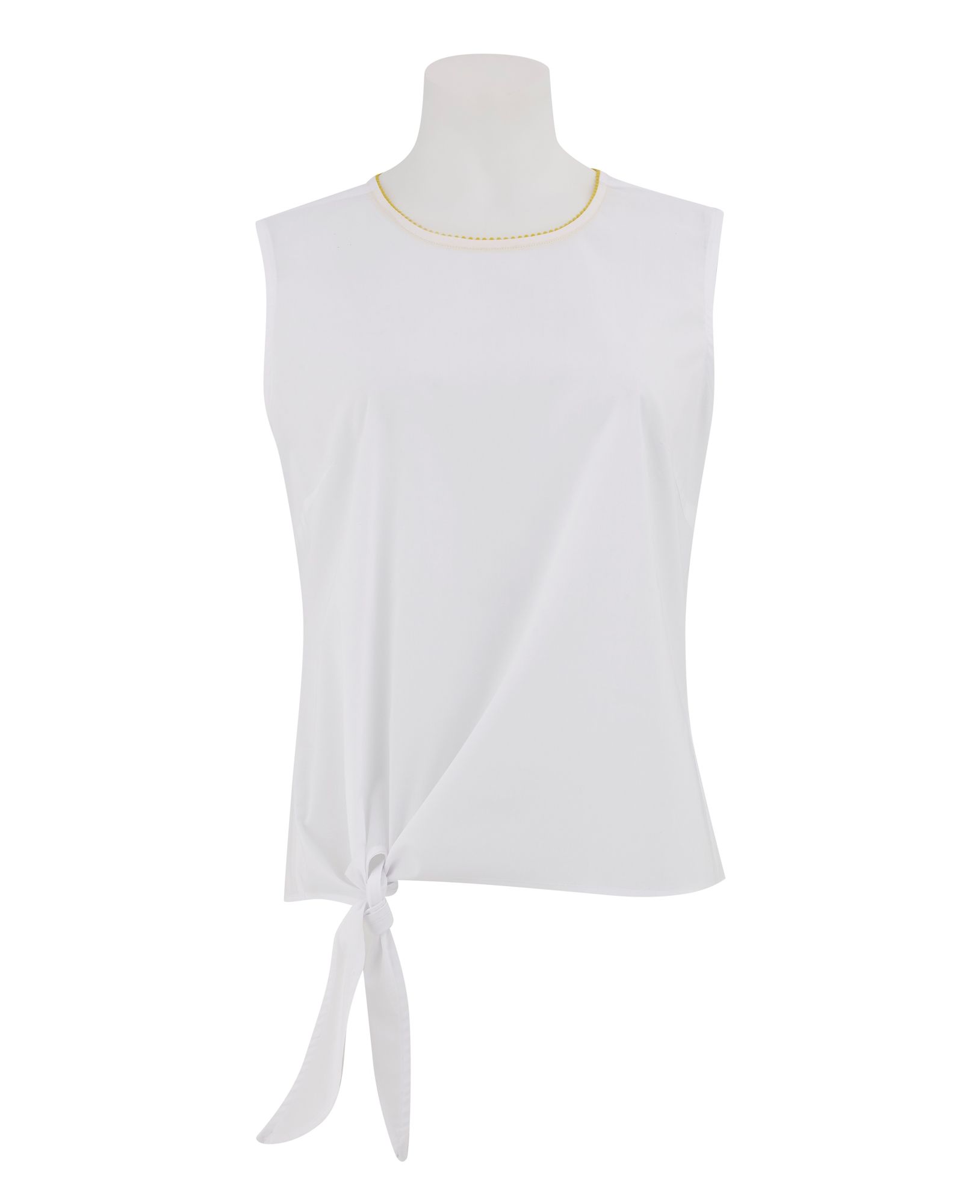 Product photo of Women s white poplin semi - fitted tie front sleeveless shirt 12