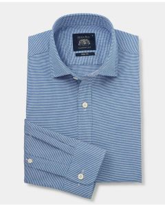 Blue Puppytooth Stretch Cotton Slim Fit Smart Casual Shirt