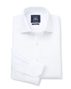 White Textured Cutaway Collar Slim Fit Shirt - Single Cuff - 1347WHT