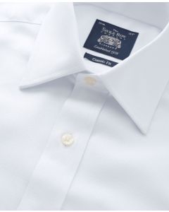 White Textured Windsor Collar Classic Fit Shirt - Double Cuff - Collar Detail - 1346WHT