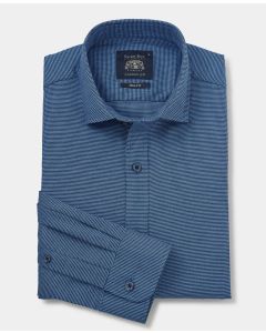 Mid Blue Puppytooth Stretch Cotton Slim Fit Smart Casual Shirt