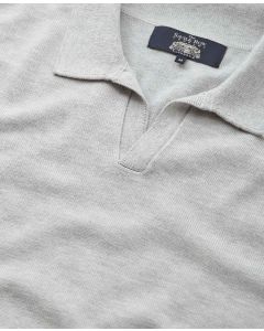 Light Grey Cotton-Blend Open Collar Knit Polo